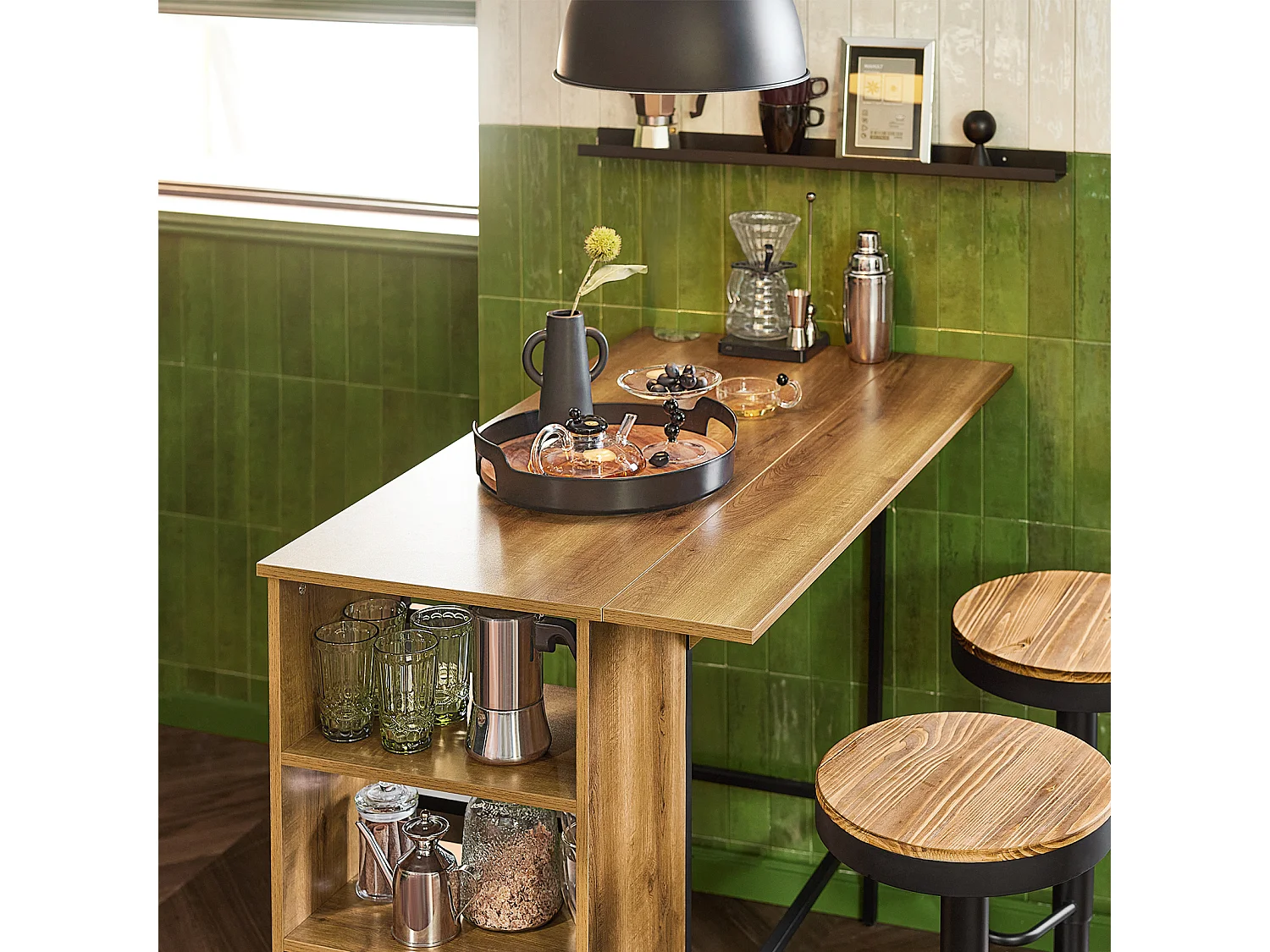 Bancone Bar Tavolo da pranzo con piano di lavoro espandibile Tavolo da balcone in design industriale 120x(45+18) x95 cm FWT98-PF SoBuy