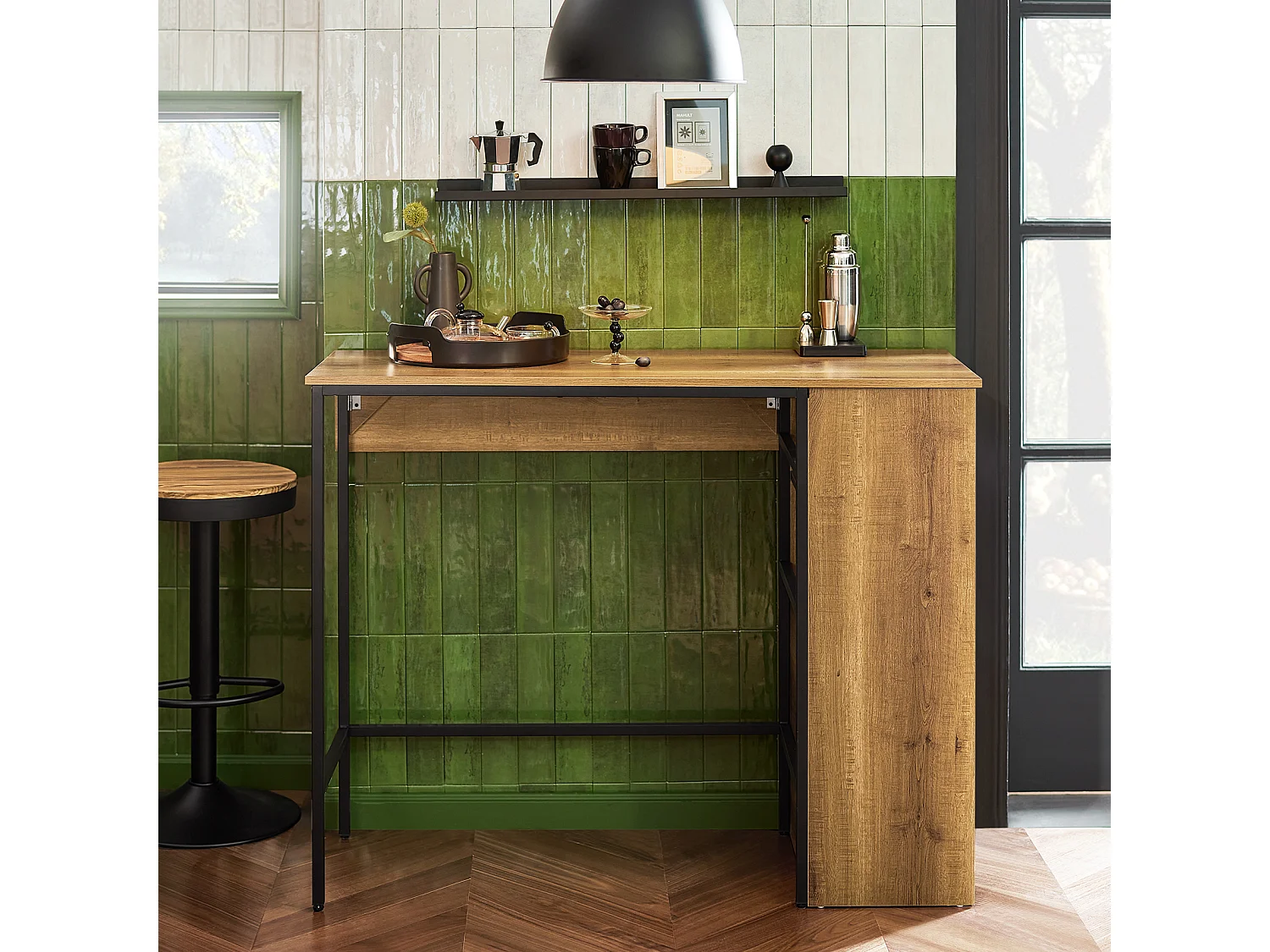 Bancone Bar Tavolo da pranzo con piano di lavoro espandibile Tavolo da balcone in design industriale 120x(45+18) x95 cm FWT98-PF SoBuy