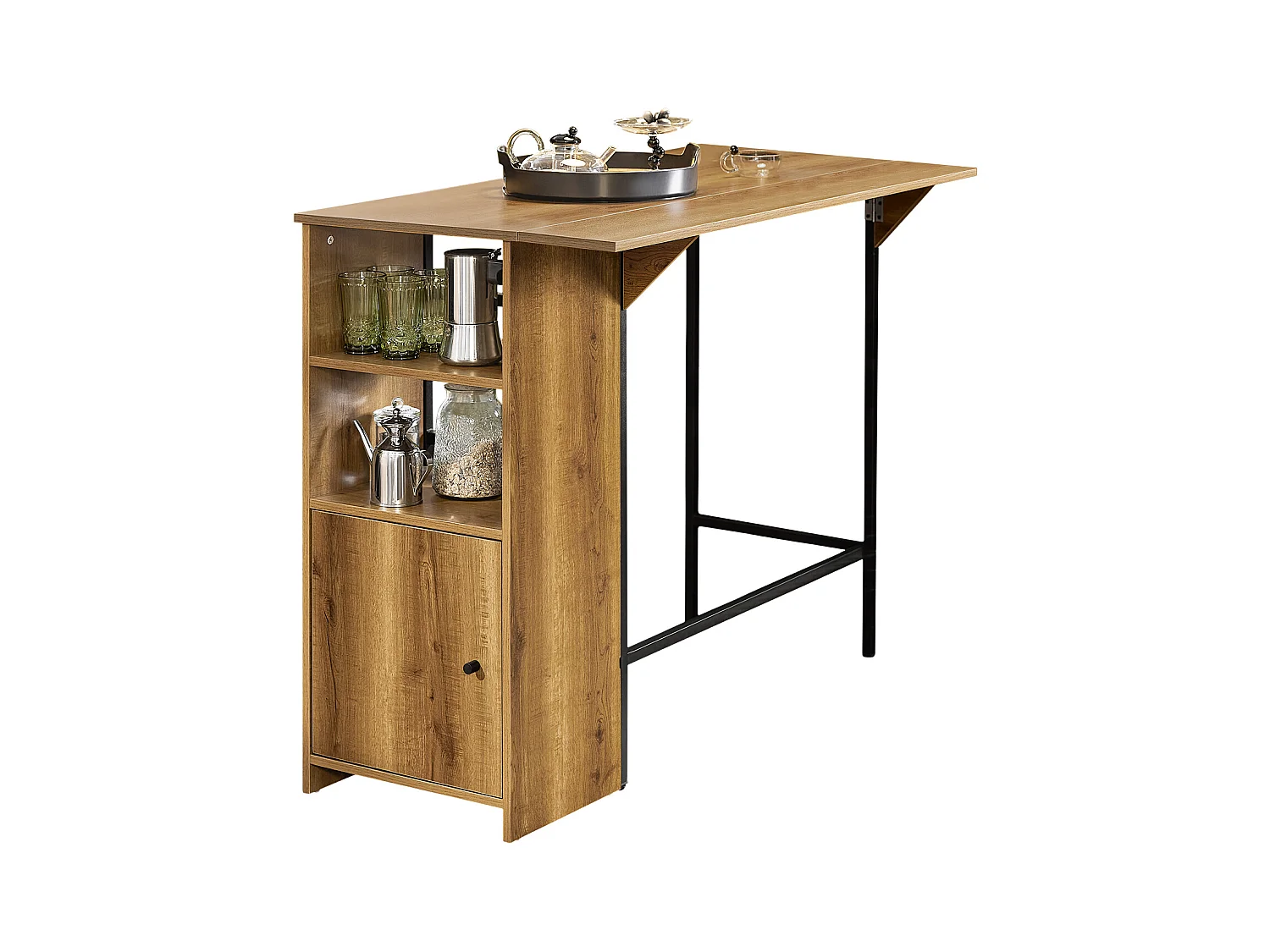 SoBuy FWT98-PF Bartafel, Eettafel, Hoge Tafel, Tafel met Opbergrek, Houders voor Wijnglazen en Flessen, Keukentafel