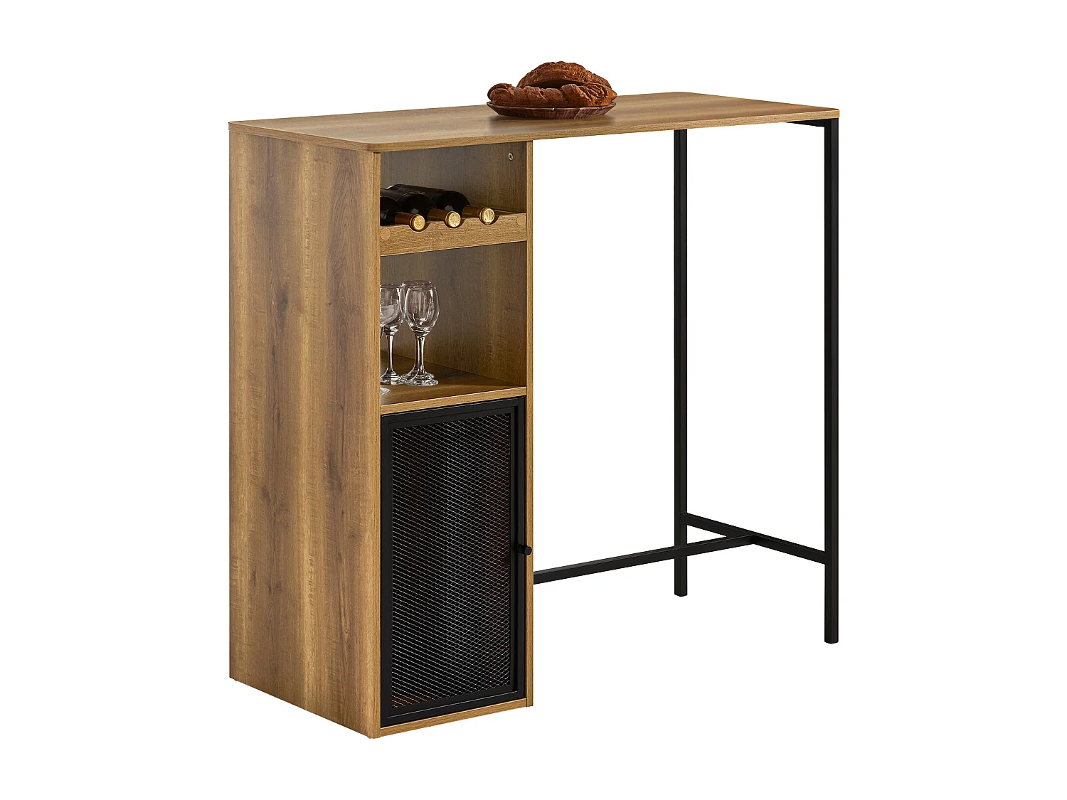 Table de Bar, Table Haute, Table à Manger, Table avec Supports pour Verres et Bouteilles, FWT97-PF