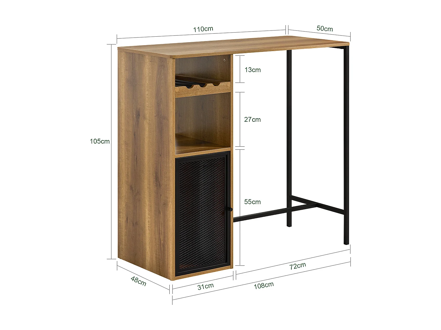 Table de Bar, Table Haute, Table à Manger, Table avec Supports pour Verres et Bouteilles, FWT97-PF