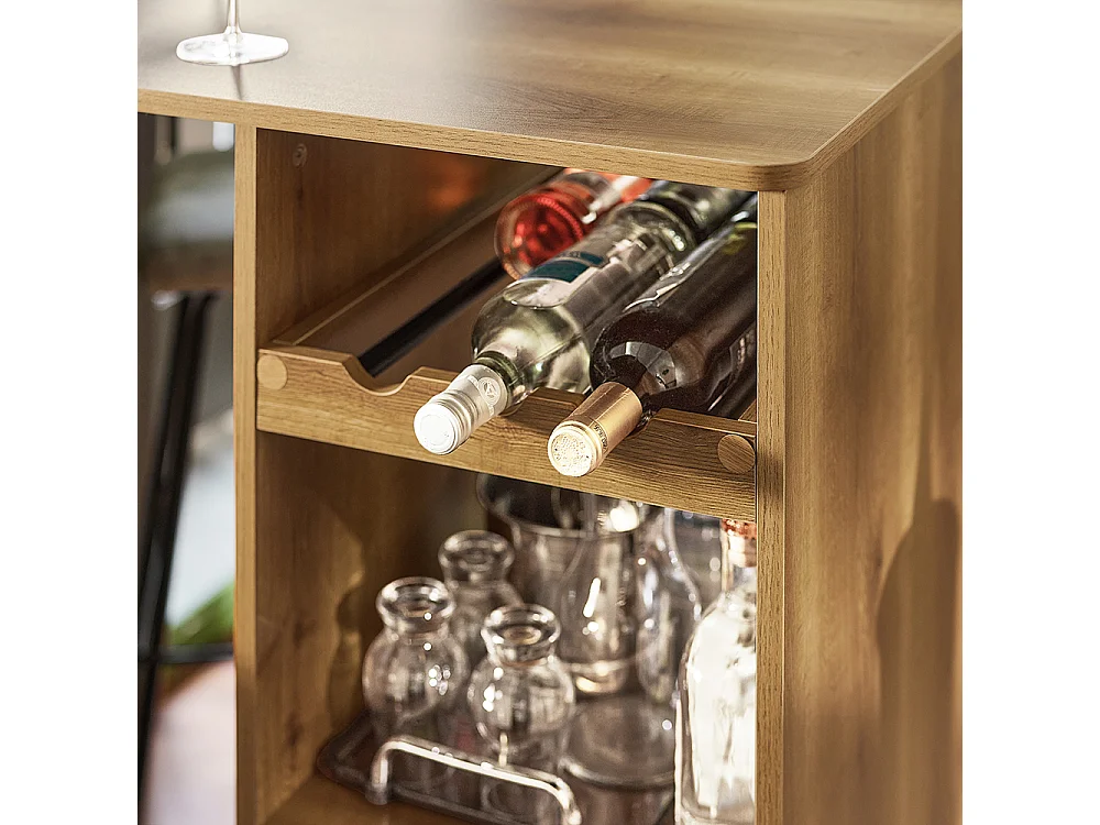 Table de Bar, Table Haute, Table à Manger, Table avec Supports pour Verres et Bouteilles, FWT97-PF