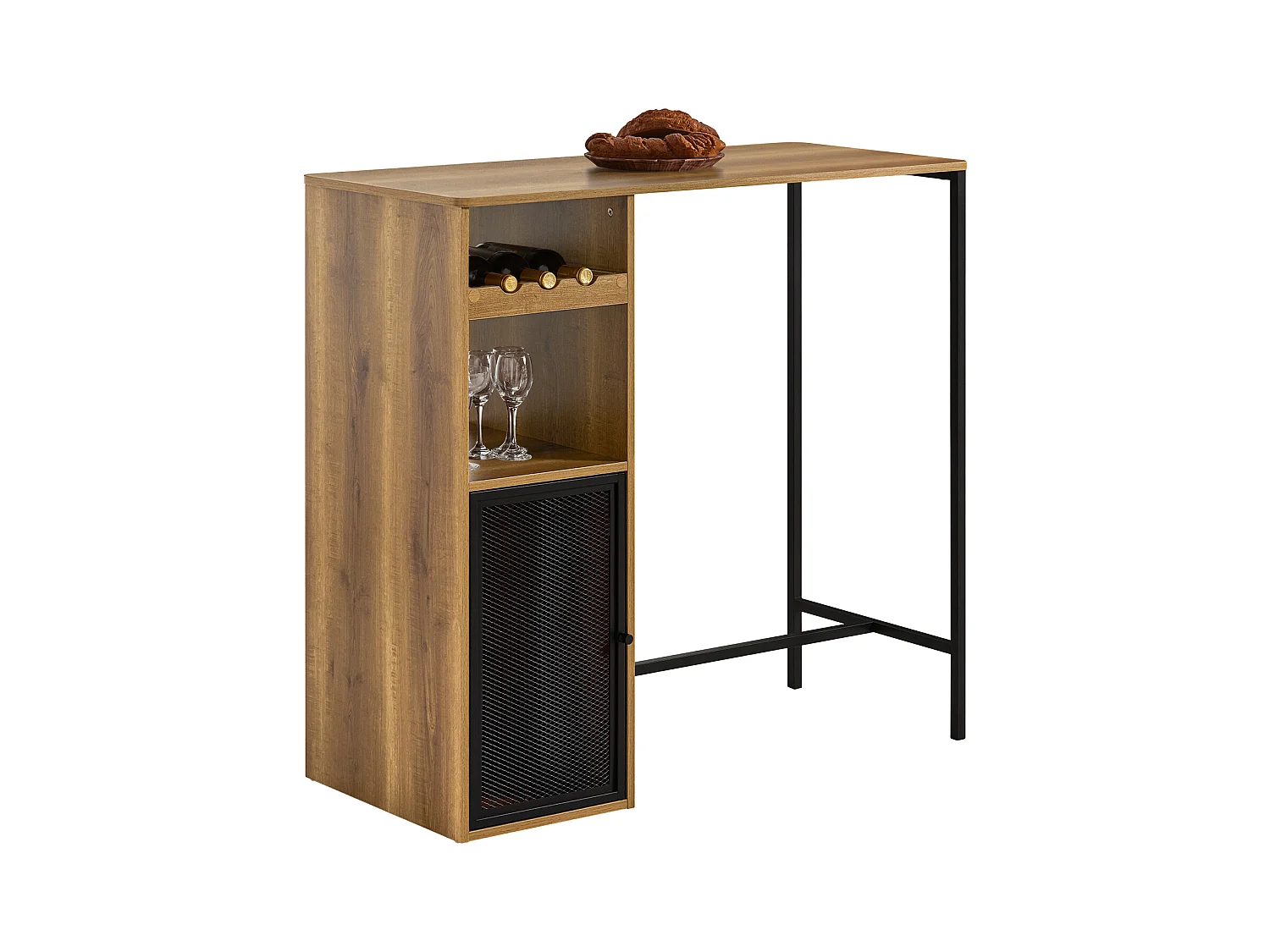 Table de Bar, Table Haute, Table à Manger, Table avec Supports pour Verres et Bouteilles, FWT97-PF