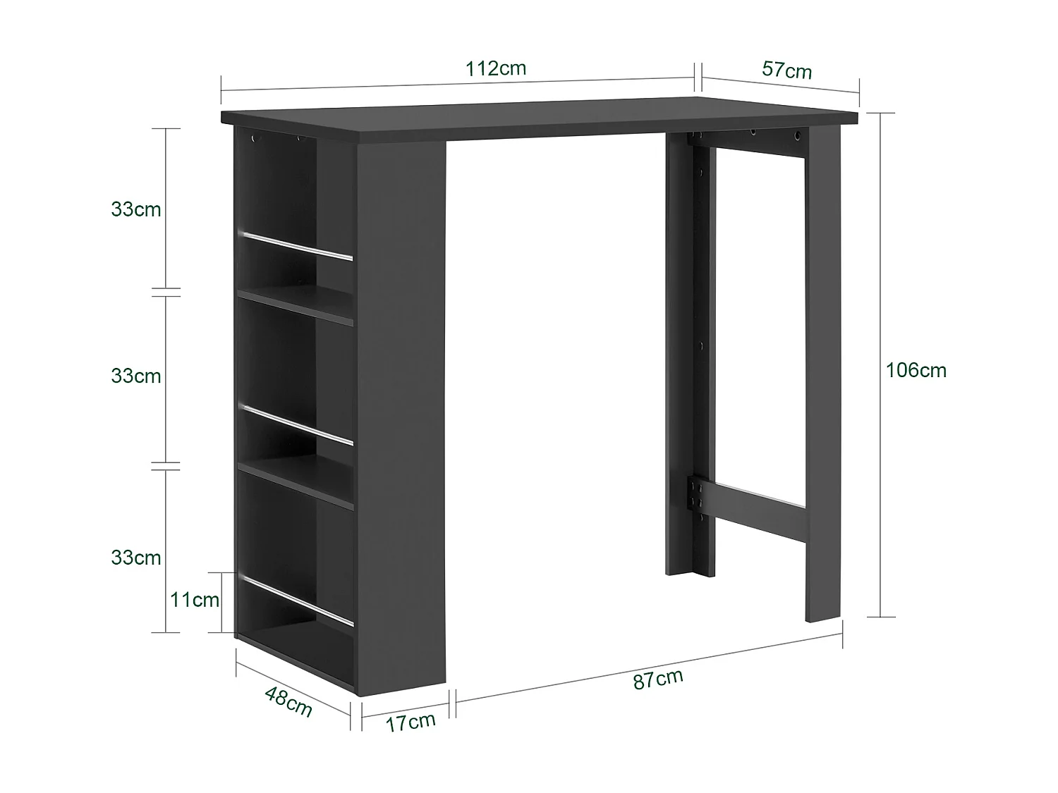 SoBuy FWT17-Sch Bar tafel Keukentafel Bartafel Zwart met 3 vakken