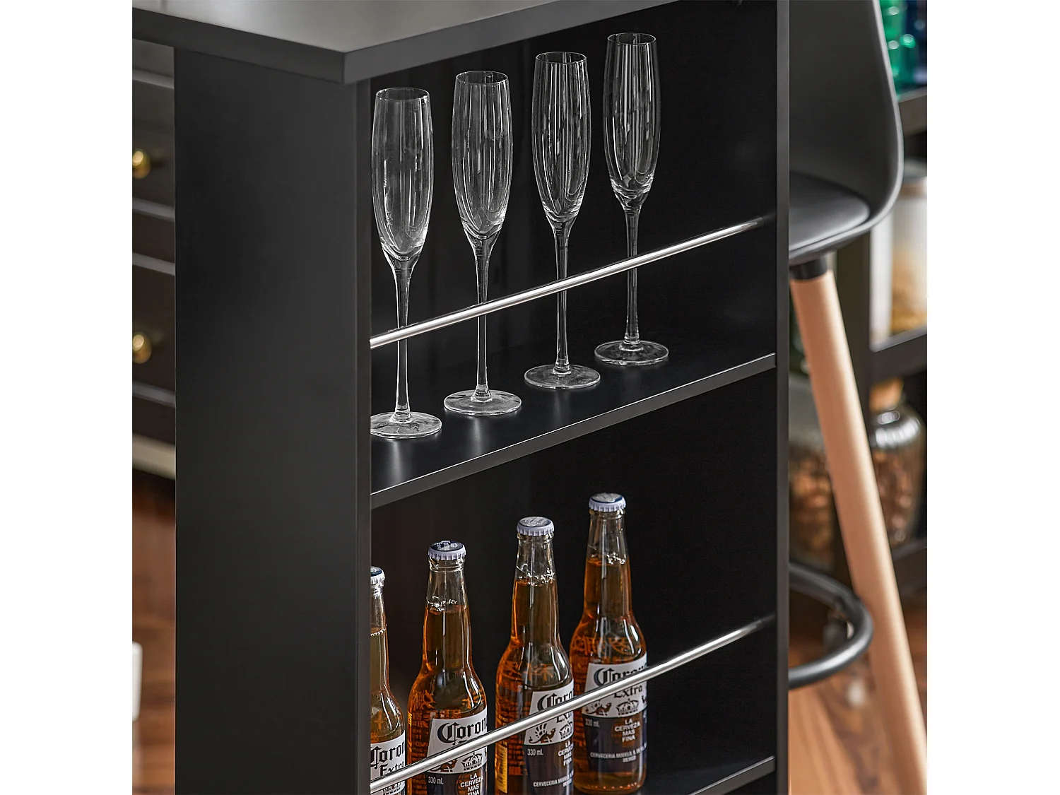 SoBuy FWT17-Sch Bar tafel Keukentafel Bartafel Zwart met 3 vakken