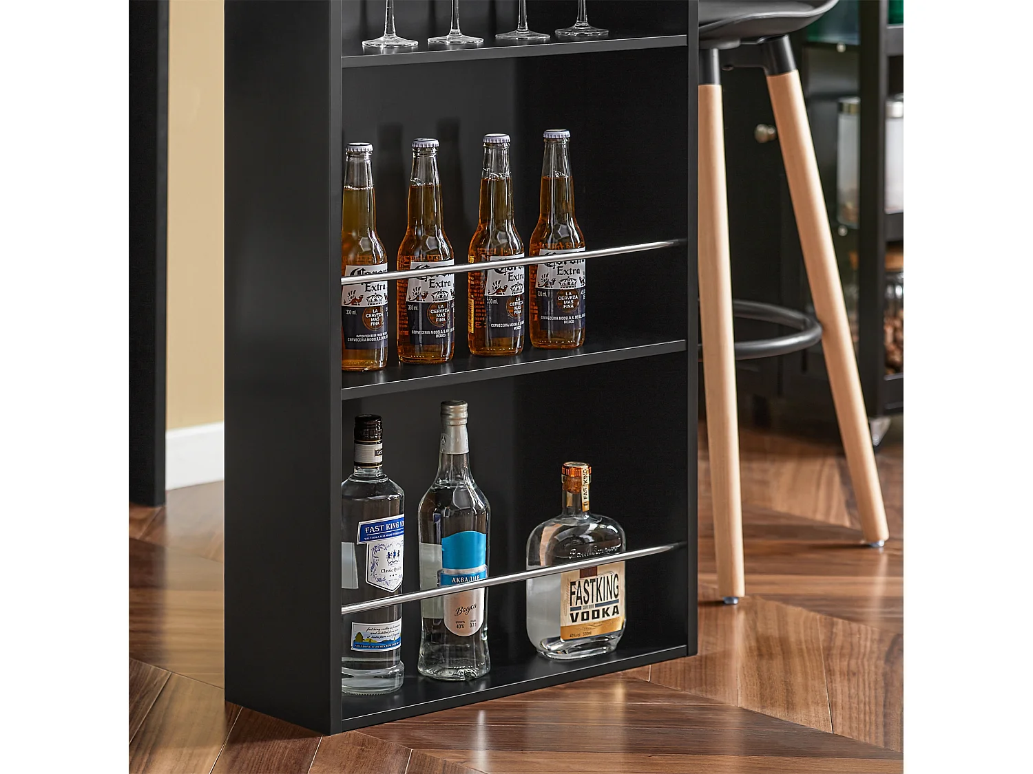 Table de Bar Mange-debout Table Haute de Cuisine avec 3 étagères de rangement – Noir, FWT17-Sch