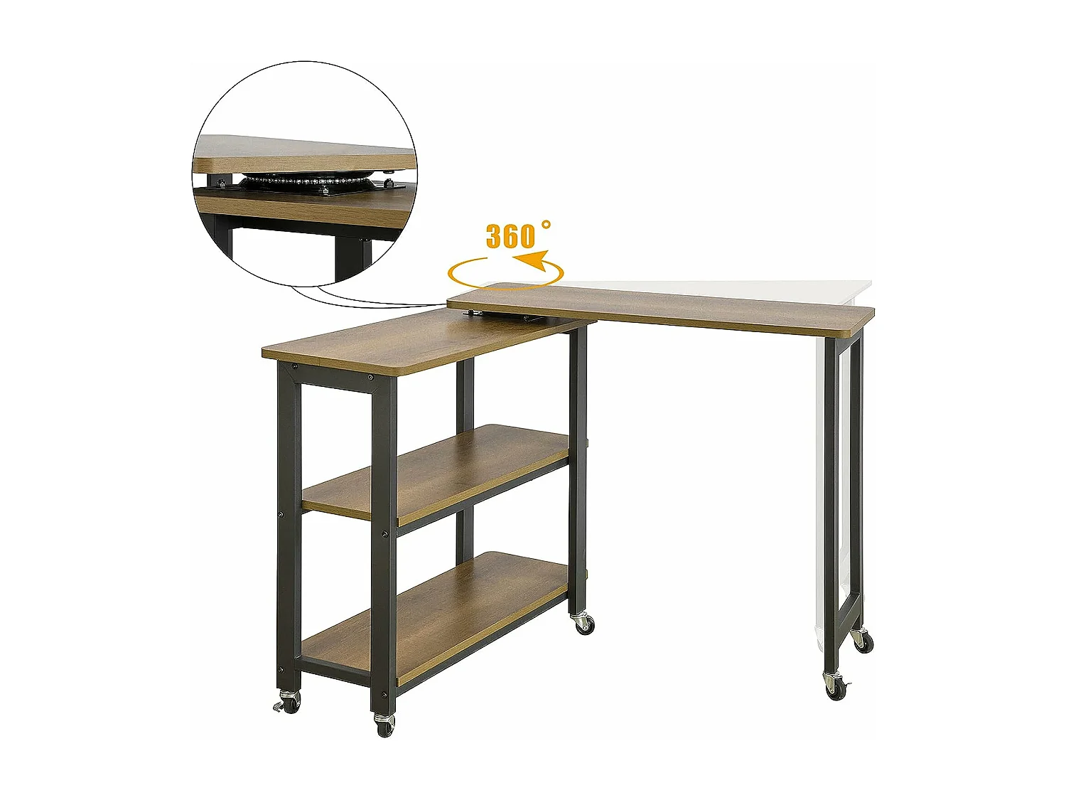 SoBuy FWT83-PF Draaibare bijzettafel, eindbank met wielen, verrijdbare consoletafel met 2 planken