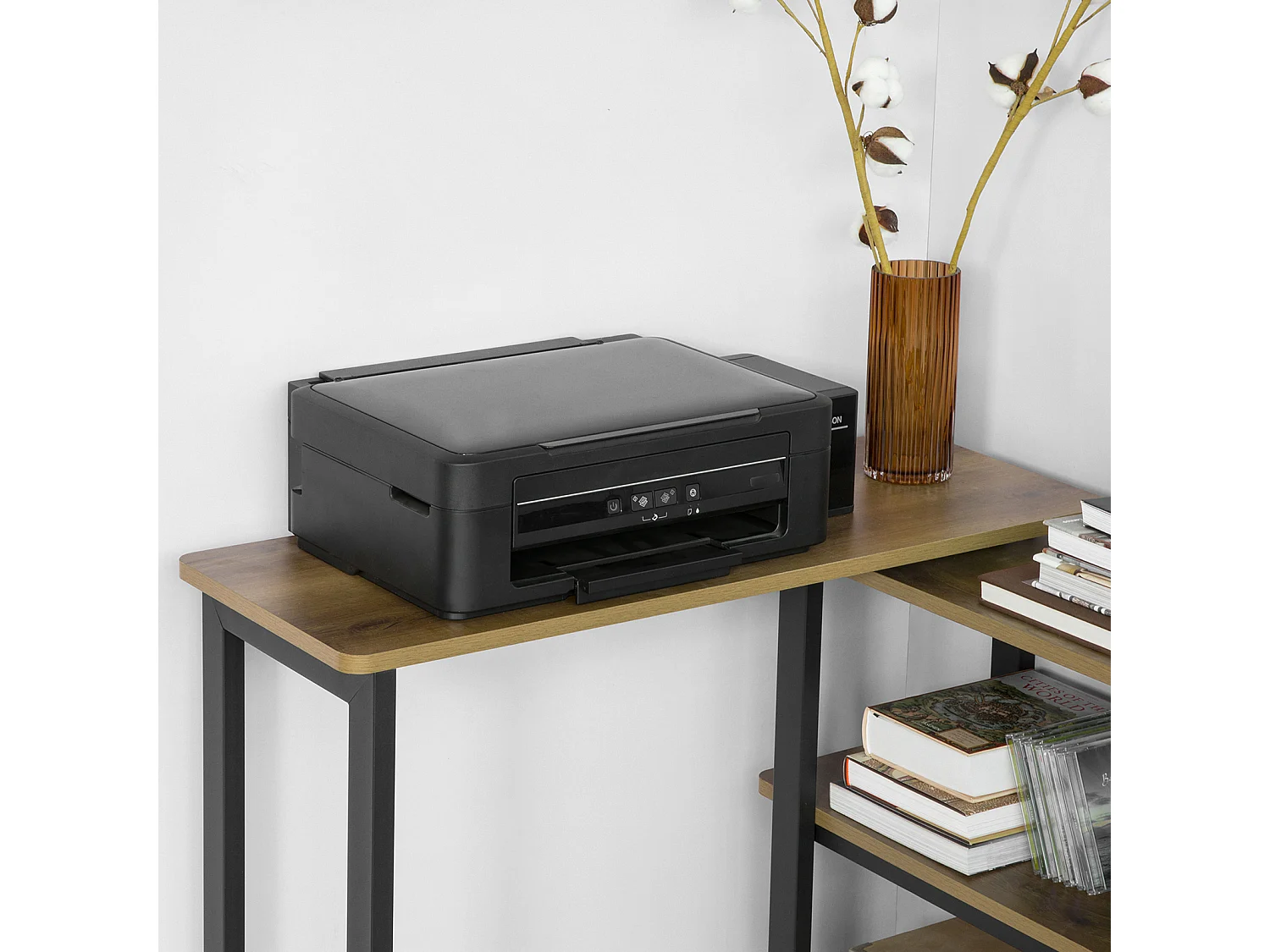 Table d'appoint Rotative, Bout de Canapé à Roulettes, Table Console Mobile avec 2 étagères, FWT83-PF