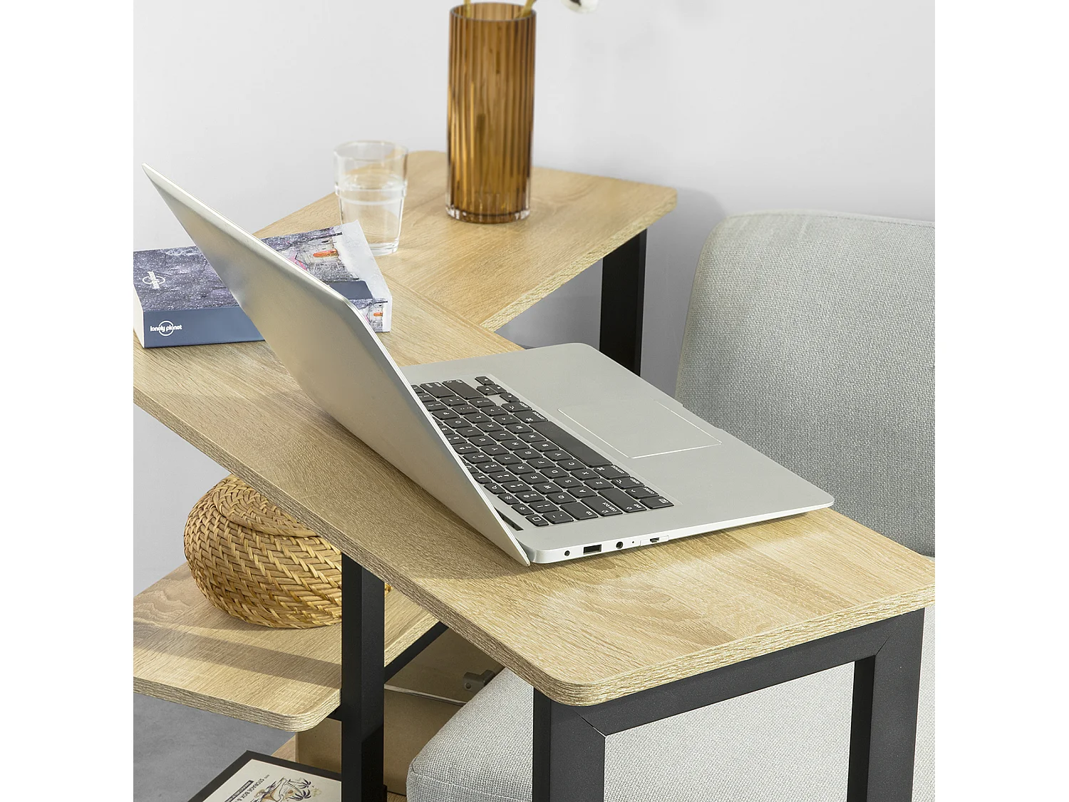 Table d'appoint Rotative, Bout de Canapé à roulettes, Table Console Mobile avec 2 étagères, FWT83-N