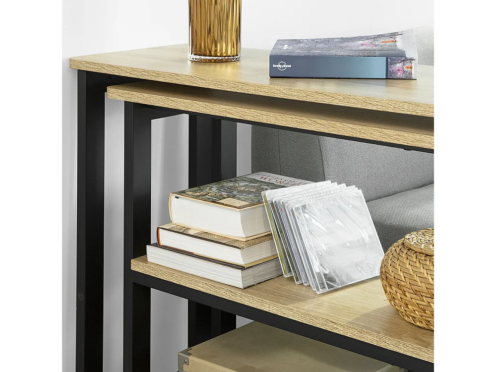 Table d'appoint Rotative, Bout de Canapé à roulettes, Table Console Mobile avec 2 étagères, FWT83-N