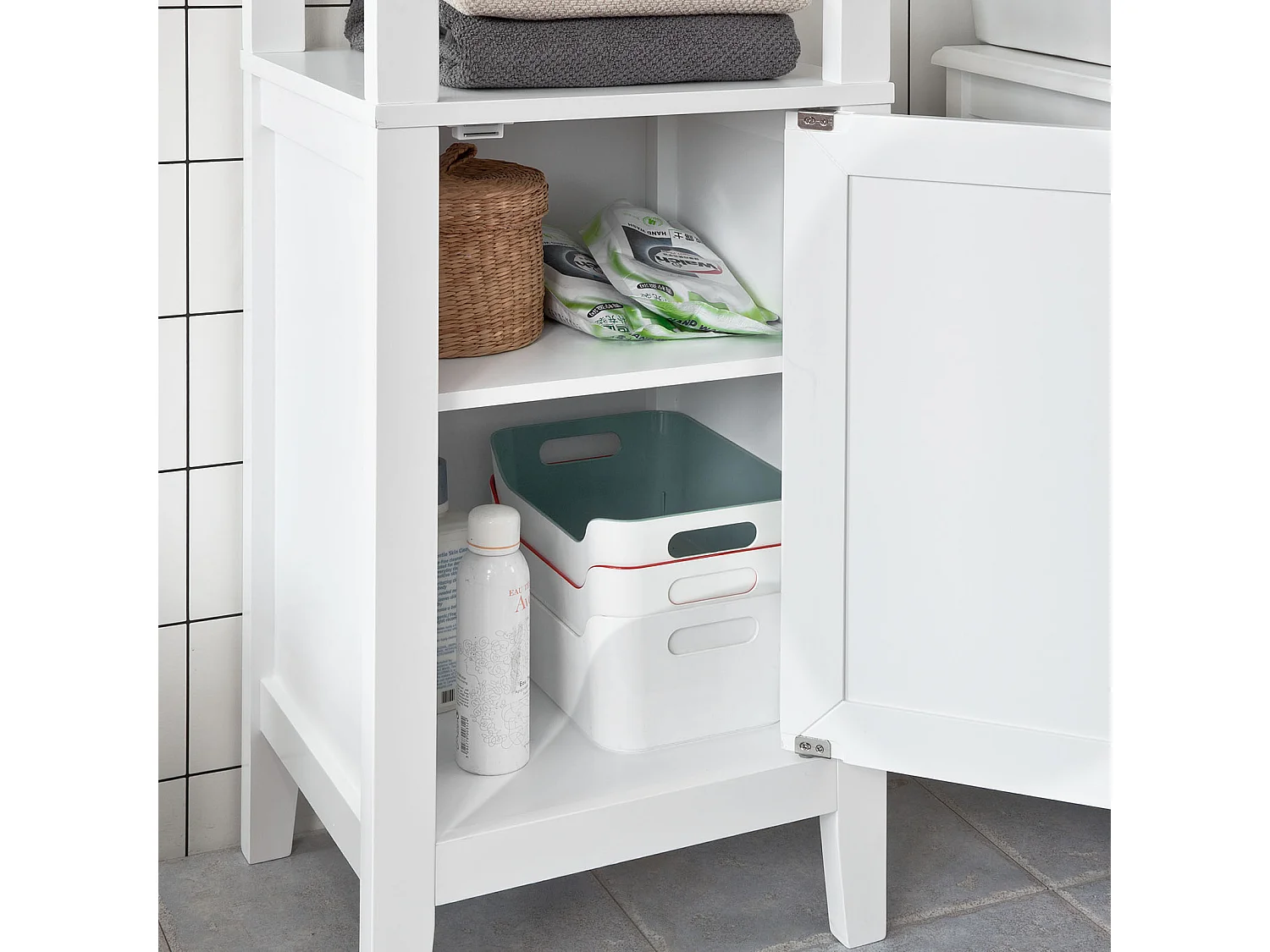 Meuble Colonne de Salle de Bain Armoire Toilette haute – Blanc, FRG205-W