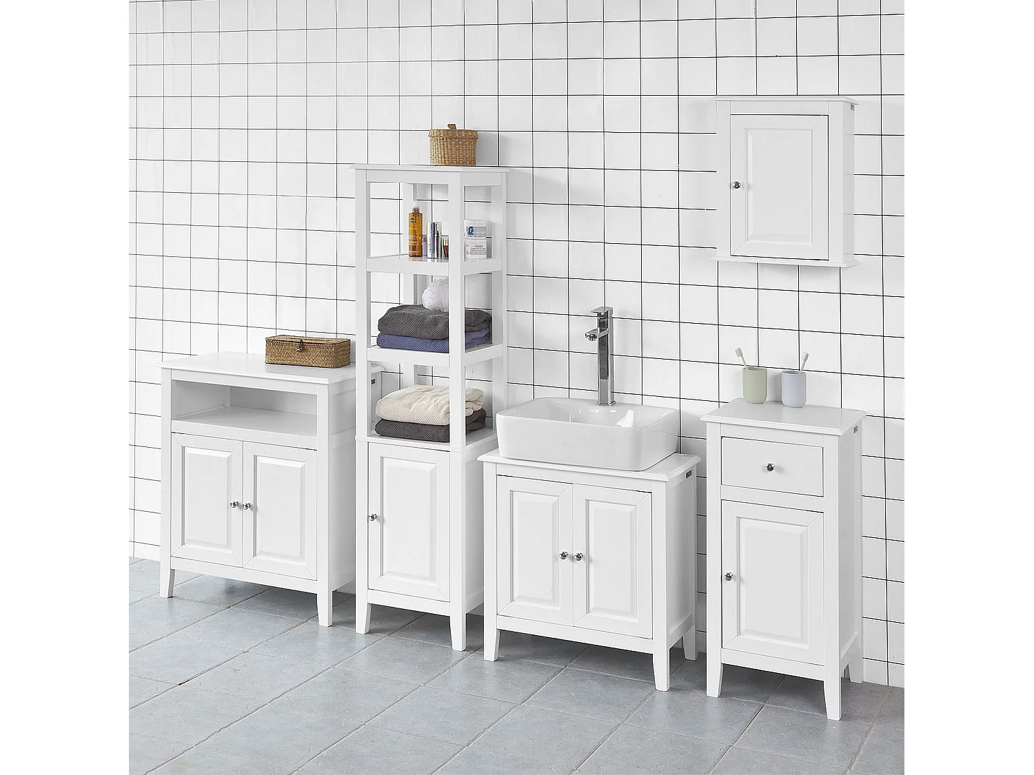 Meuble Colonne de Salle de Bain Armoire Toilette haute – Blanc, FRG205-W