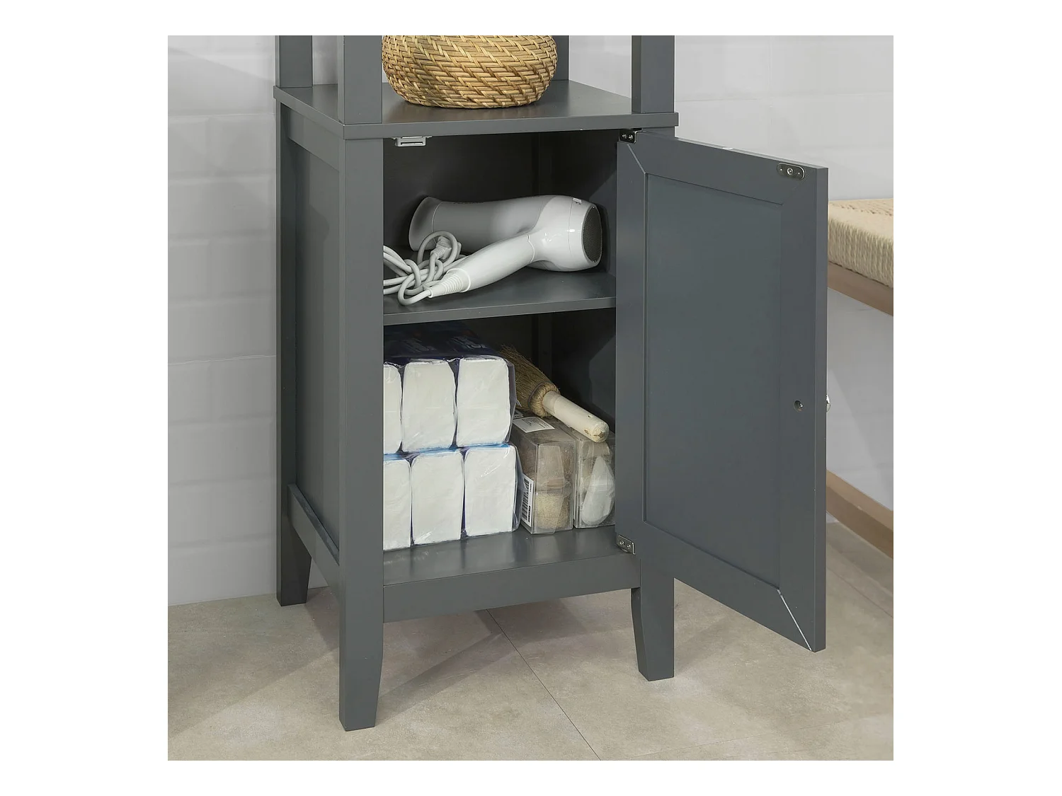 SoBuy FRG205-DG Badkamerkast Hoge kast voor in de badkamer - Badkamermeubel - Donkergrijs