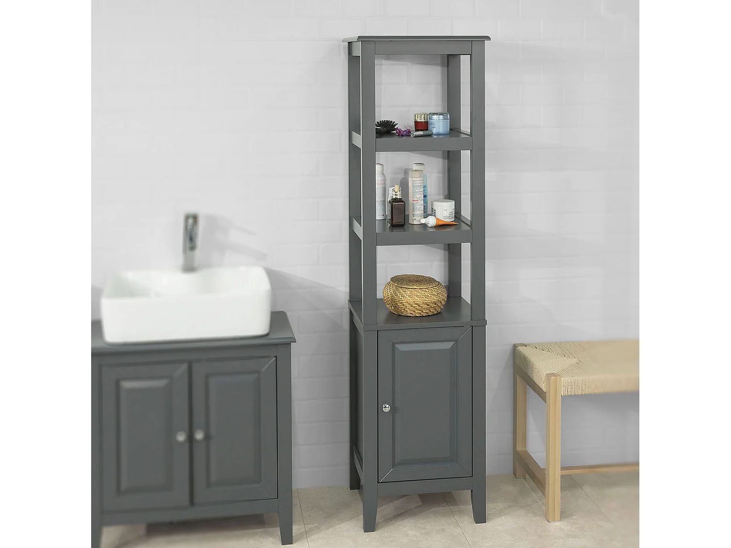 Meuble Colonne de Salle de Bain Armoire Toilette Haute, FRG205-DG