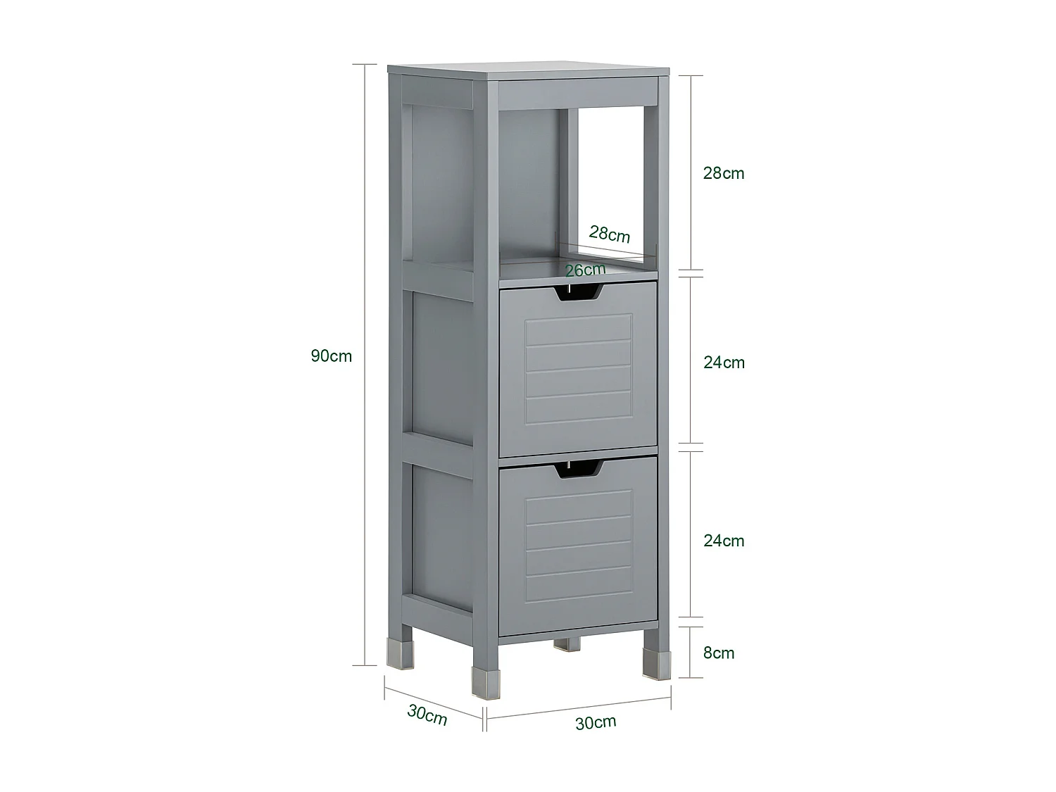 Meuble Demi-Colonne Meuble Bas de Salle de Bain Armoire Toilette- 1 étage et 2 tiroirs, FRG127-SG