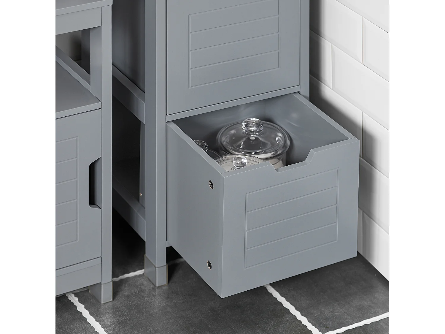 Meuble Demi-Colonne Meuble Bas de Salle de Bain Armoire Toilette- 1 étage et 2 tiroirs, FRG127-SG