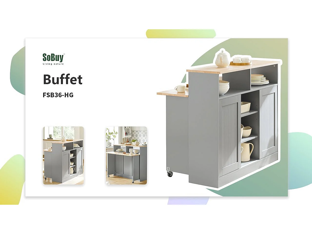 Buffet de Rangement Placard de Cuisine Ilot de Cuisine Armoire de Cuisine, FSB36-HG