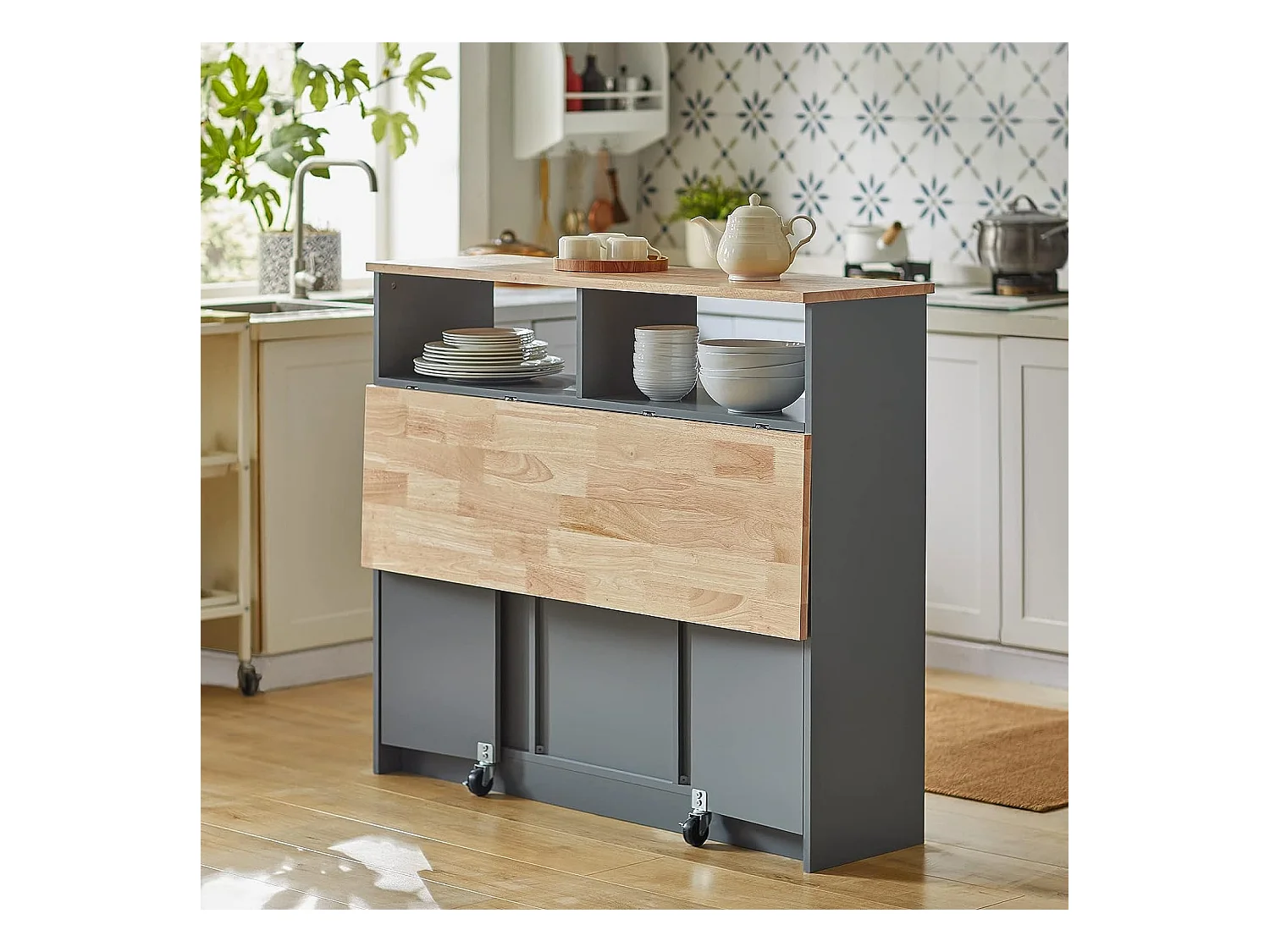 SoBuy FSB36-HG Opbergkast Keukenkast Keukeneiland Multi-Opbergkast Keukenkast met schuifdeuren