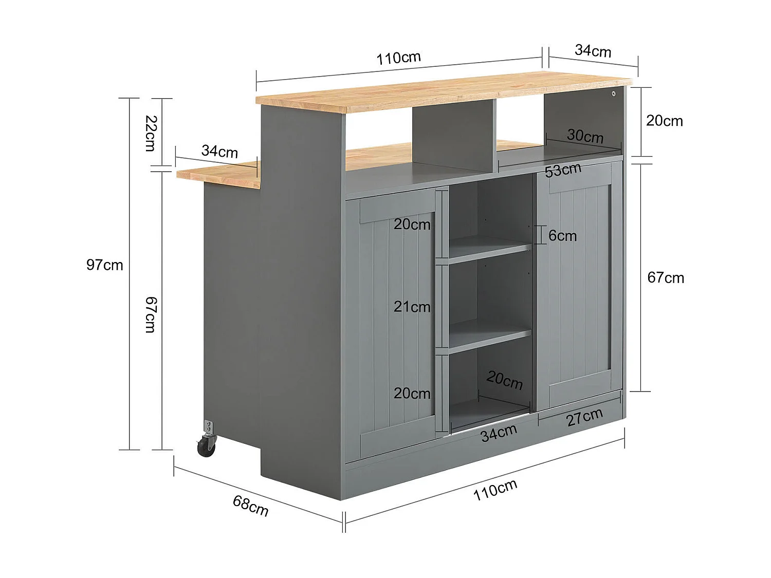 Buffet de Rangement Placard de Cuisine Ilot de Cuisine Armoire de Cuisine, FSB36-HG