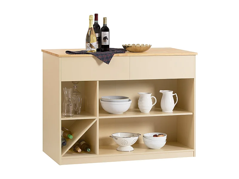 SoBuy KNL04-MI Centraal Keukeneiland, Dressoir, Buffet, Keukenkast, Opbergkast met Meerdere Opbergruimtes met 1 Werkblad, 2 Lades en Open Vakken