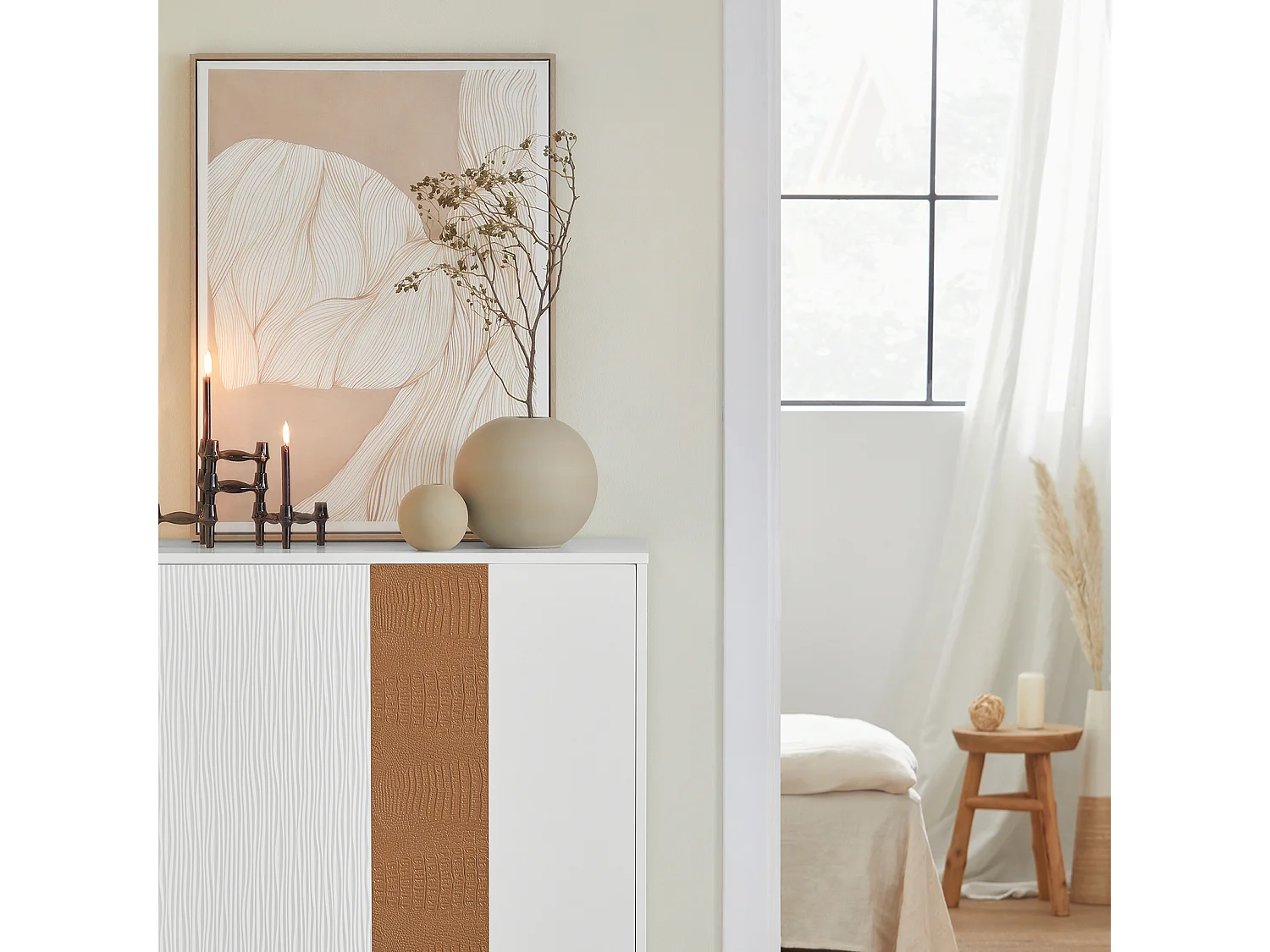 Buffet Placard Armoire Multi-rangements, Meuble de Rangement Double Portes sur Pieds, FSB70-W