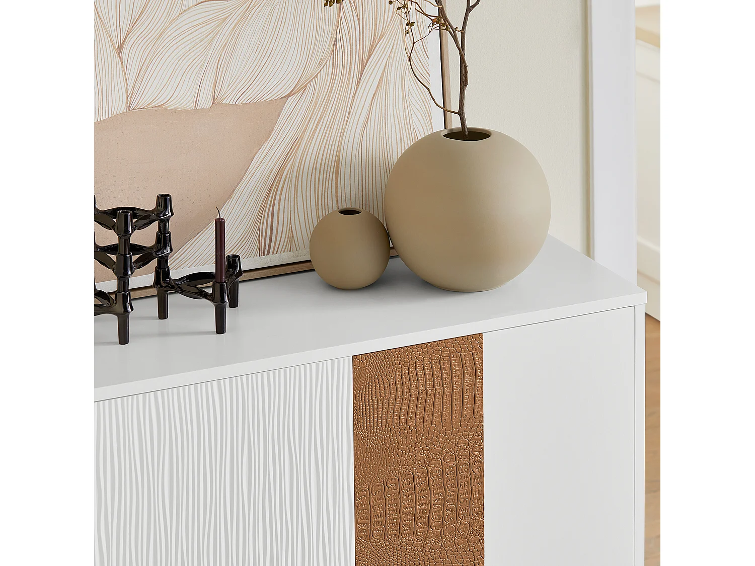 Buffet Placard Armoire Multi-rangements, Meuble de Rangement Double Portes sur Pieds, FSB70-W