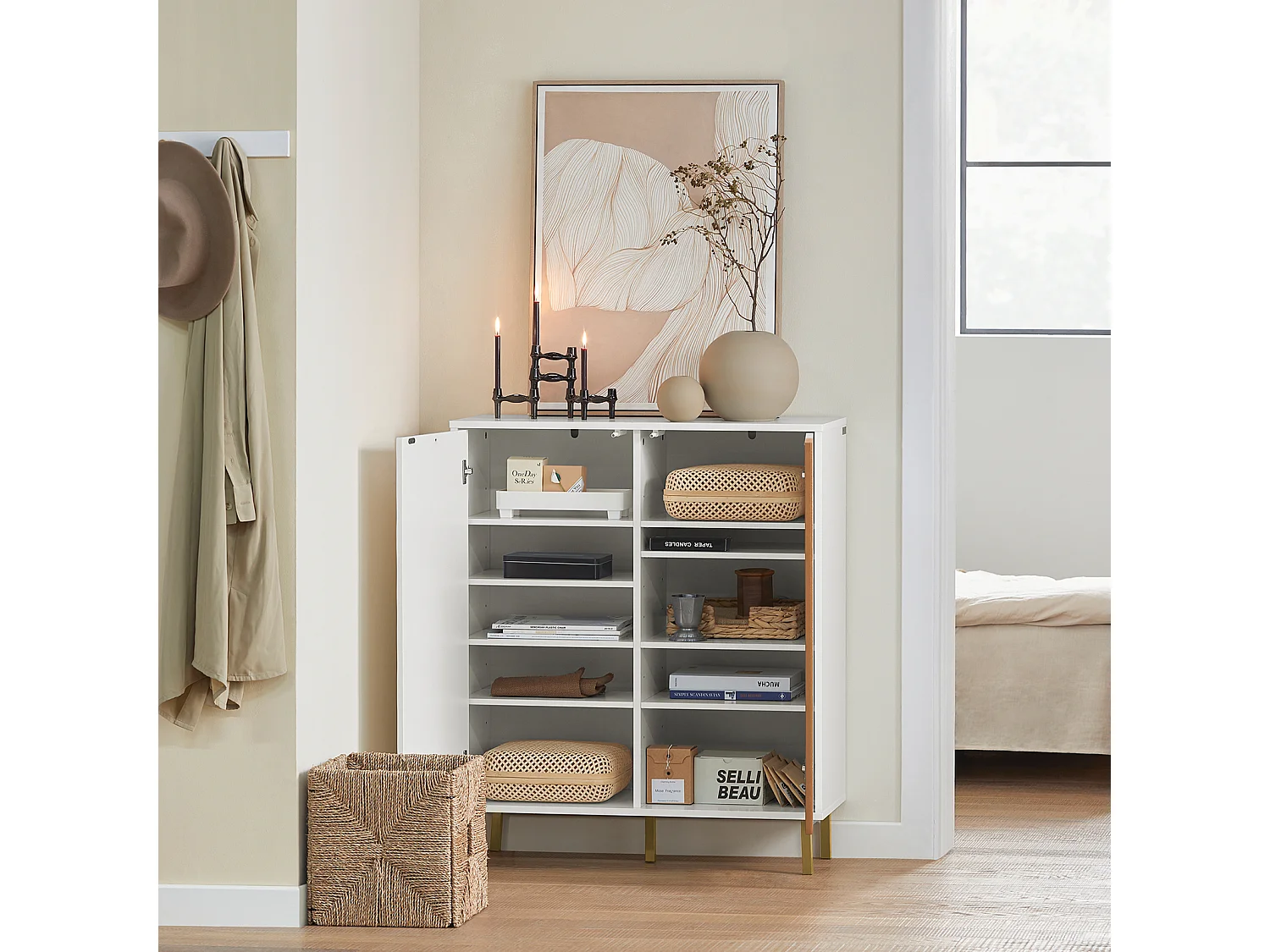 Buffet Placard Armoire Multi-rangements, Meuble de Rangement Double Portes sur Pieds, FSB70-W