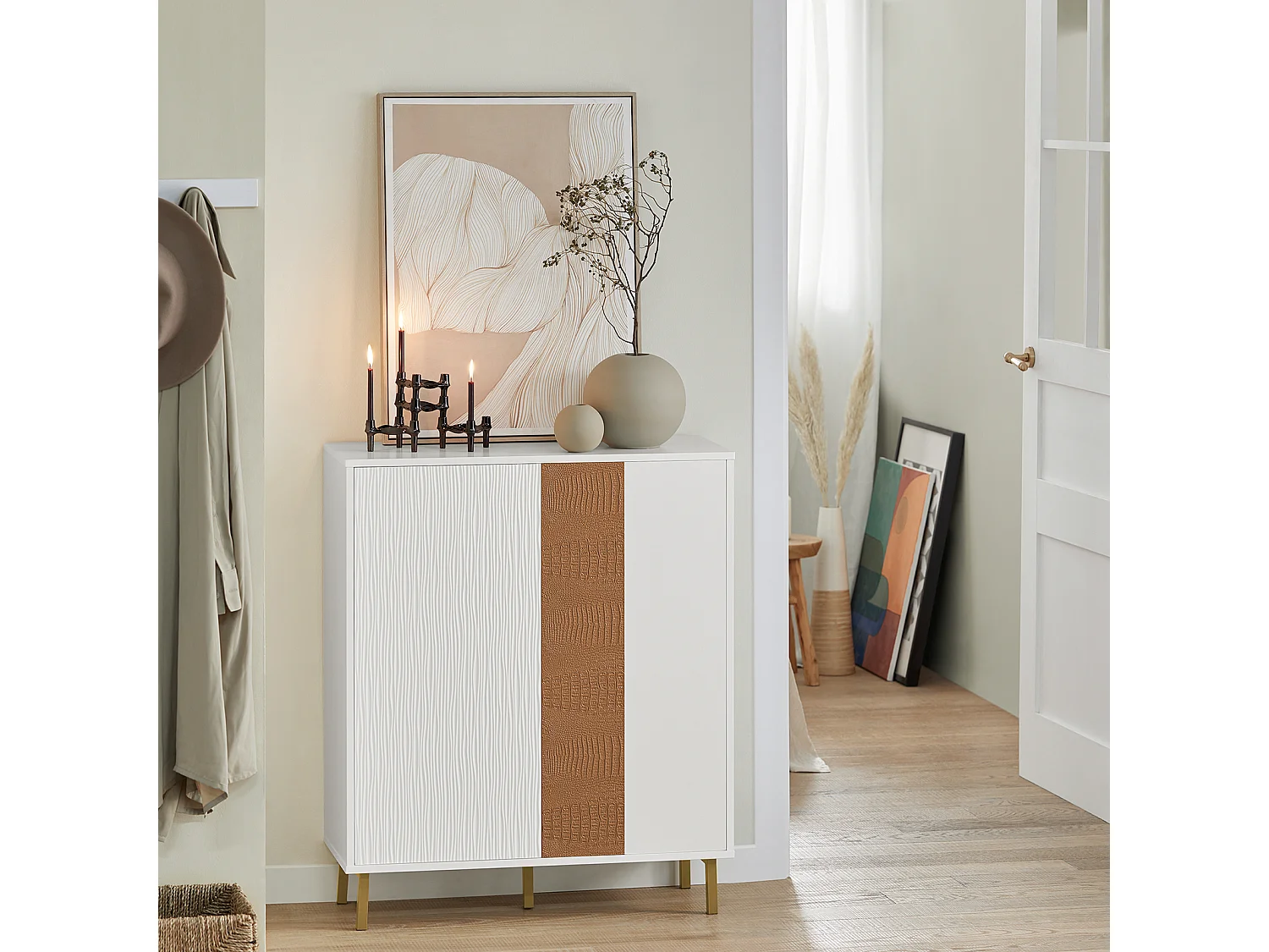 Buffet Placard Armoire Multi-rangements, Meuble de Rangement Double Portes sur Pieds, FSB70-W