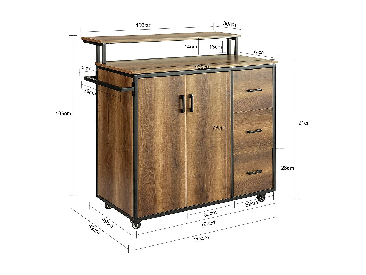 Kücheninsel KNL02-PF 106 x 14 x 58 cm Natur
