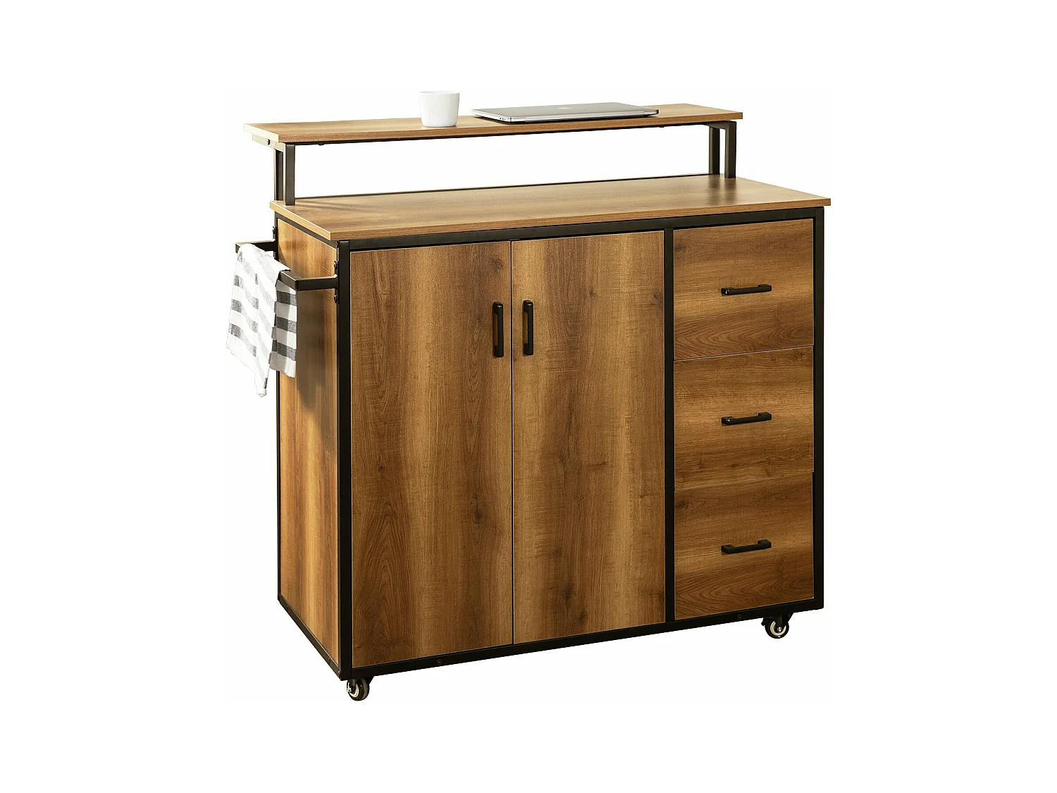 Placard de Cuisine Buffet Armoire Multi-rangements avec 1 étagère supplémentaire, KNL02-PF