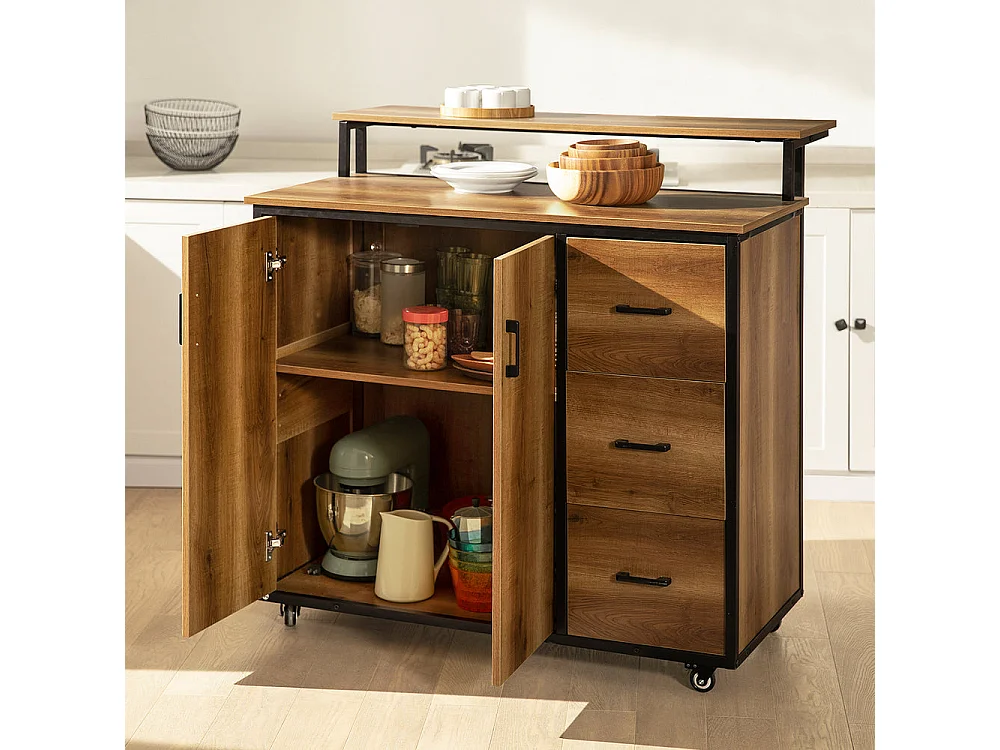 Placard de Cuisine Buffet Armoire Multi-rangements avec 1 étagère supplémentaire, KNL02-PF