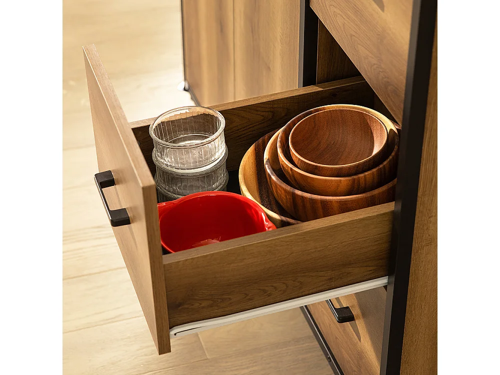 Placard de Cuisine Buffet Armoire Multi-rangements avec 1 étagère supplémentaire, KNL02-PF