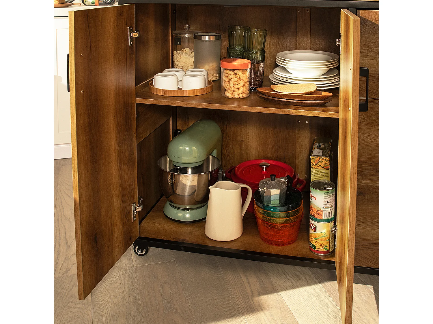 Placard de Cuisine Buffet Armoire Multi-rangements avec 1 étagère supplémentaire, KNL02-PF