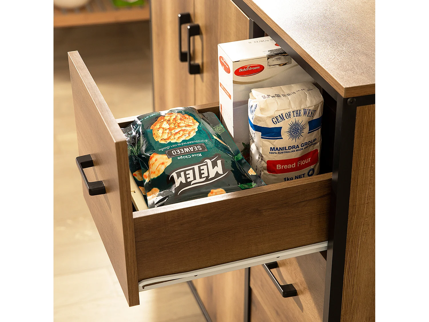 Placard de Cuisine Buffet Armoire Multi-rangements avec 1 étagère supplémentaire, KNL02-PF