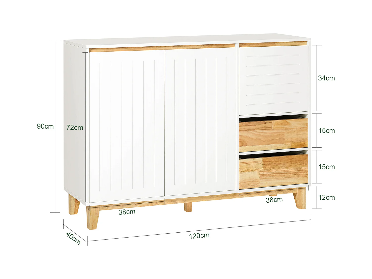 Sideboard FSB75-WN 120 x 90 x 40 cm Weiß
