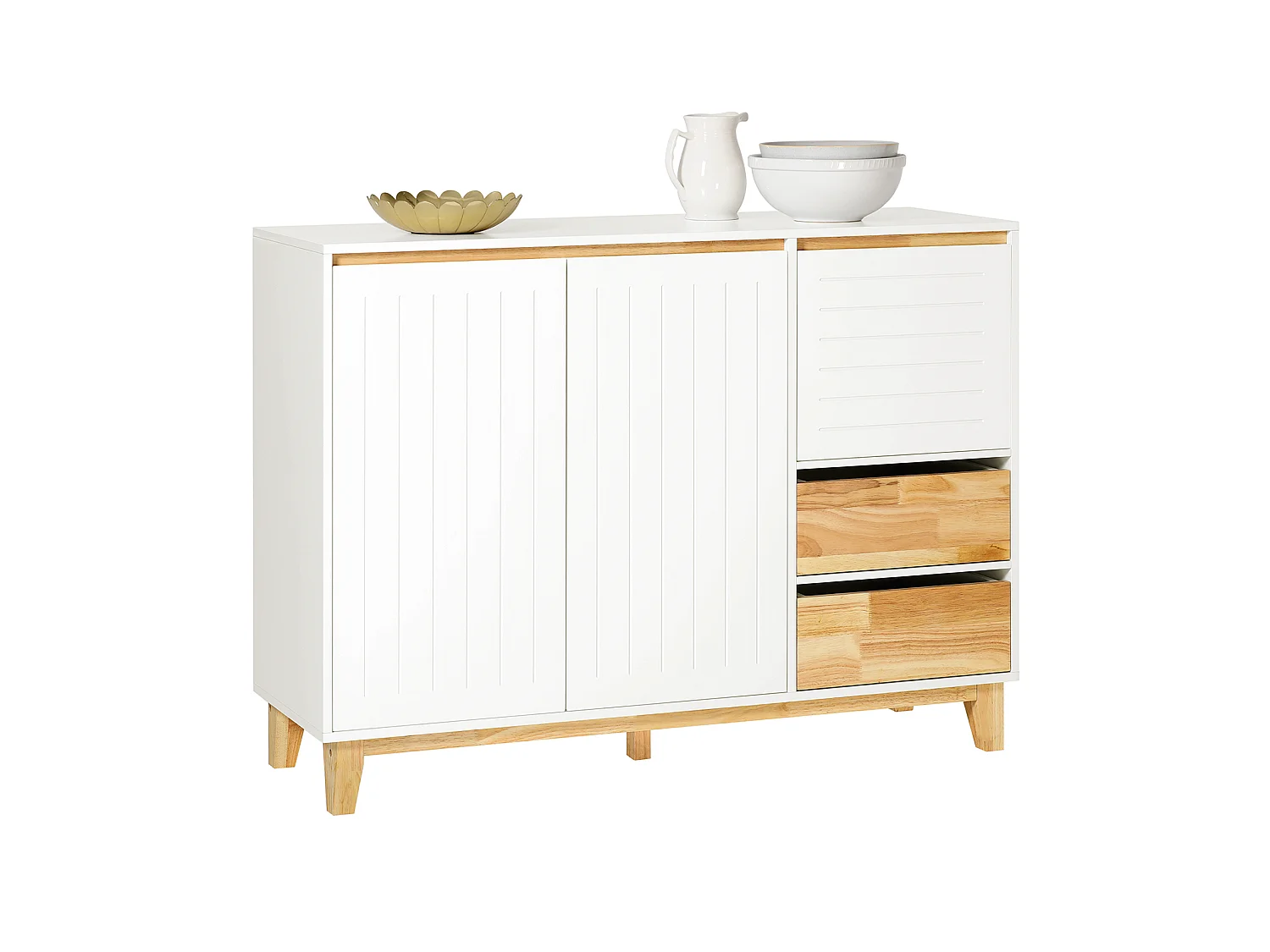 Buffet, Placard, Armoire Multi-Rangement, Meuble de Rangement sur Pieds, FSB75-WN