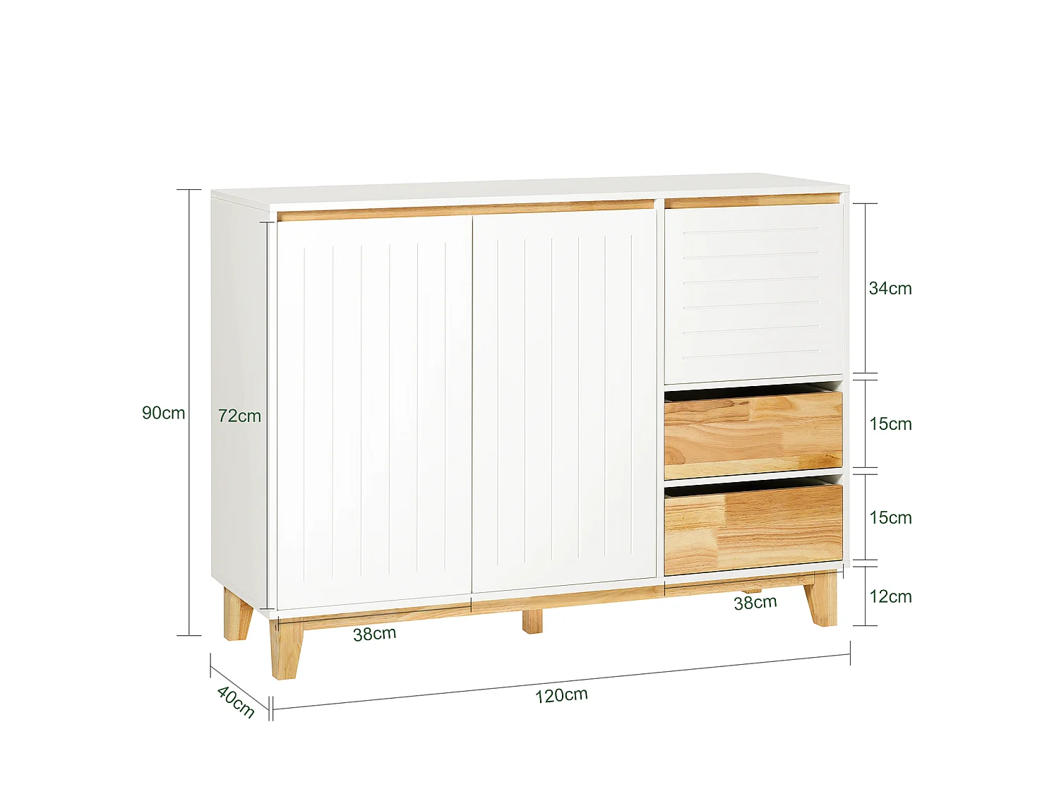 Buffet, Placard, Armoire Multi-Rangement, Meuble de Rangement sur Pieds, FSB75-WN