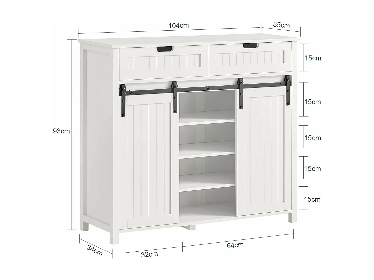 SoBuy FSB74-W Schoenenkast Schoenencommode Inkomkast Keukenkast Dressoir Schoenenrek met 2 Lades, 2 Schuifdeuren en 7 Planken, Opbergkast