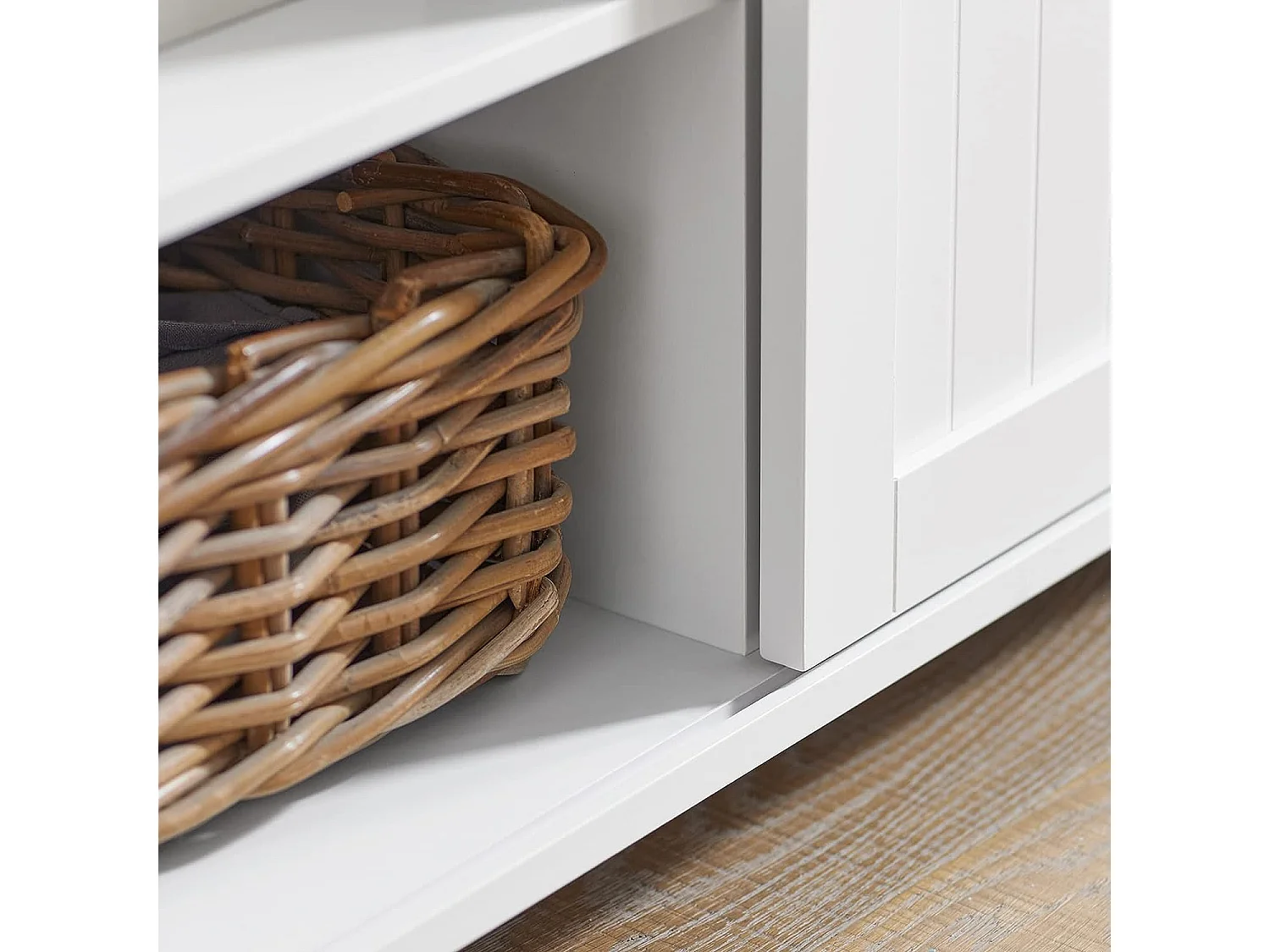 SoBuy FSB74-W Schoenenkast Schoenencommode Inkomkast Keukenkast Dressoir Schoenenrek met 2 Lades, 2 Schuifdeuren en 7 Planken, Opbergkast