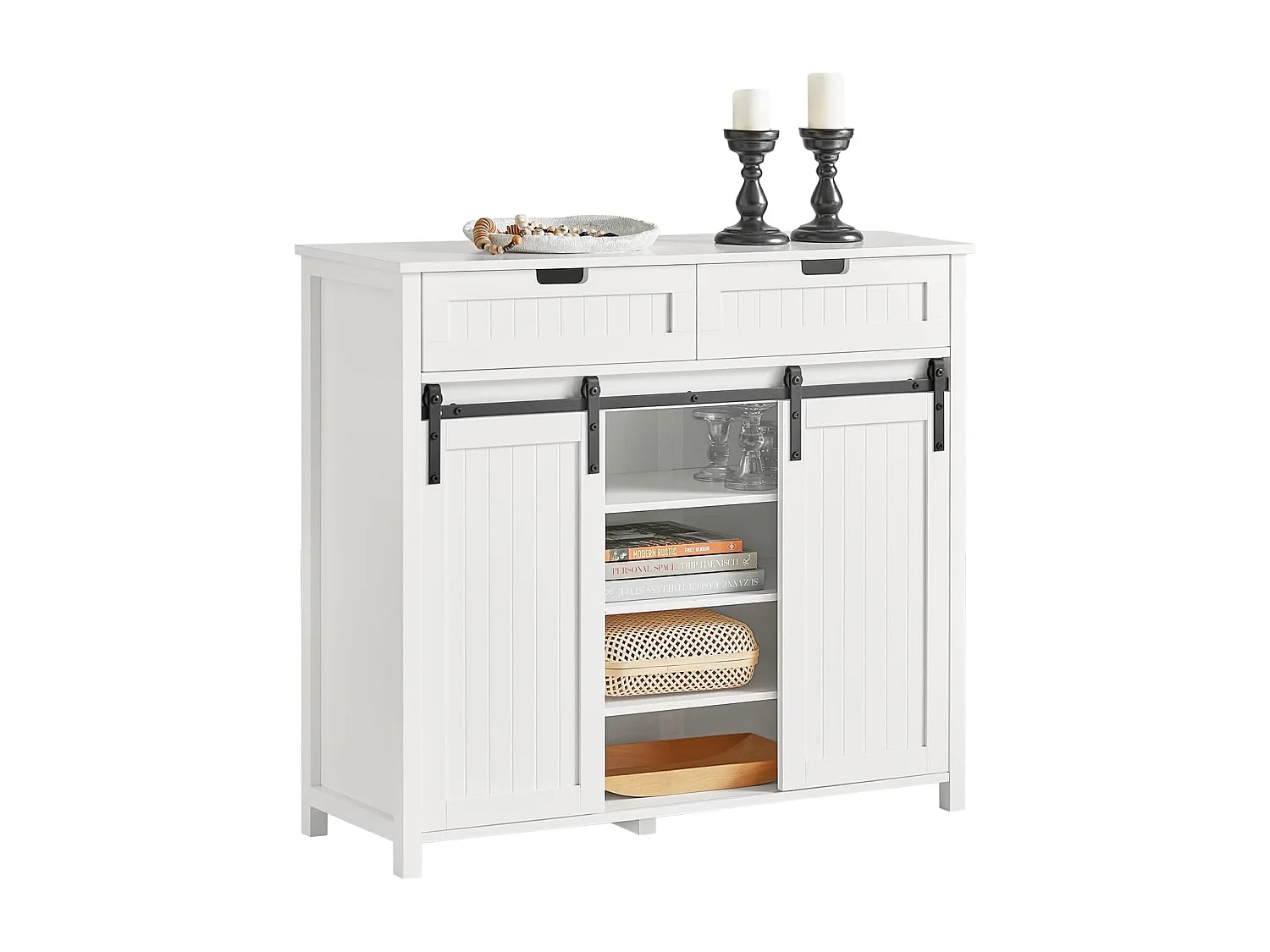 Buffet Bahut, Commode Armoire de Rangement pour Cuisine, Salle à Manger, Salon, FSB74-W