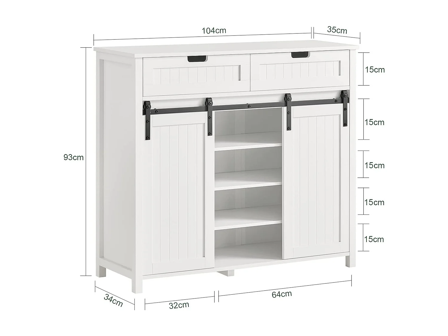 Buffet Bahut, Commode Armoire de Rangement pour Cuisine, Salle à Manger, Salon, FSB74-W
