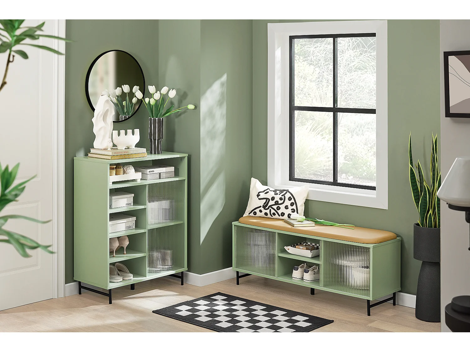 Meuble d'entrée, Meuble de Rangement, Meuble à Chaussures, Buffet, Commode à Chaussures, FSB61-GR