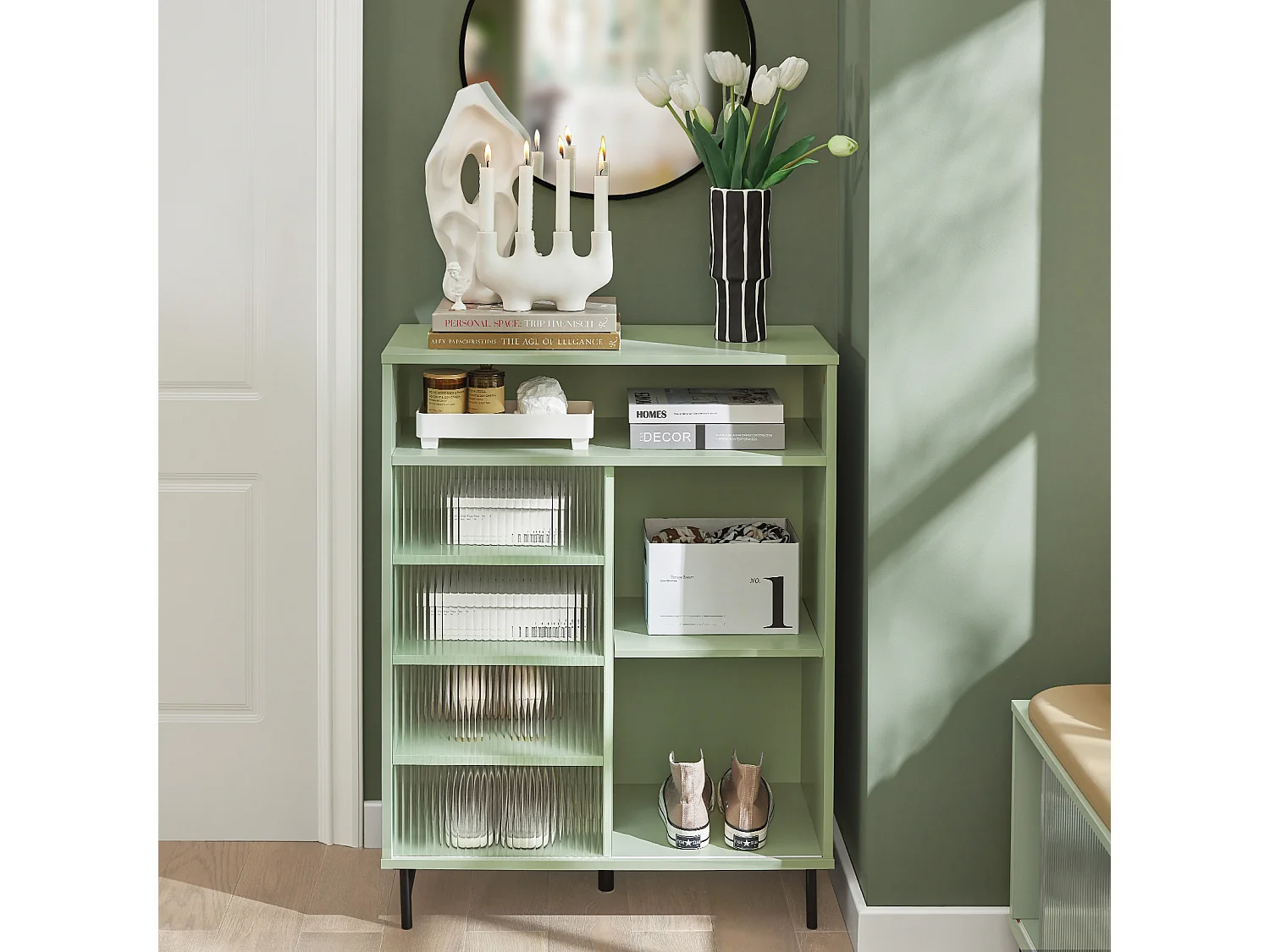 Meuble d'entrée, Meuble de Rangement, Meuble à Chaussures, Buffet, Commode à Chaussures, FSB61-GR