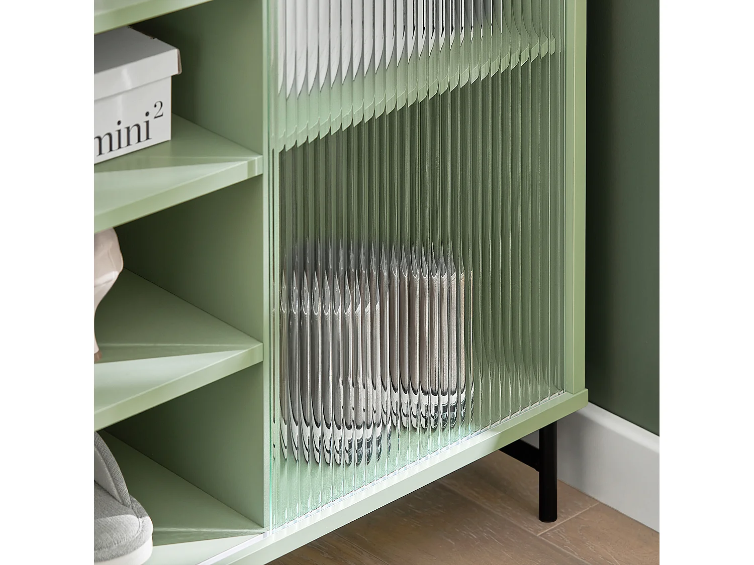 SoBuy FSB61-GR Gangkast, Schoenenkast, Opbergkast, Bijzetkast, Dressoir met Glazen Schuifdeur, Schoenenkist, Zijkast