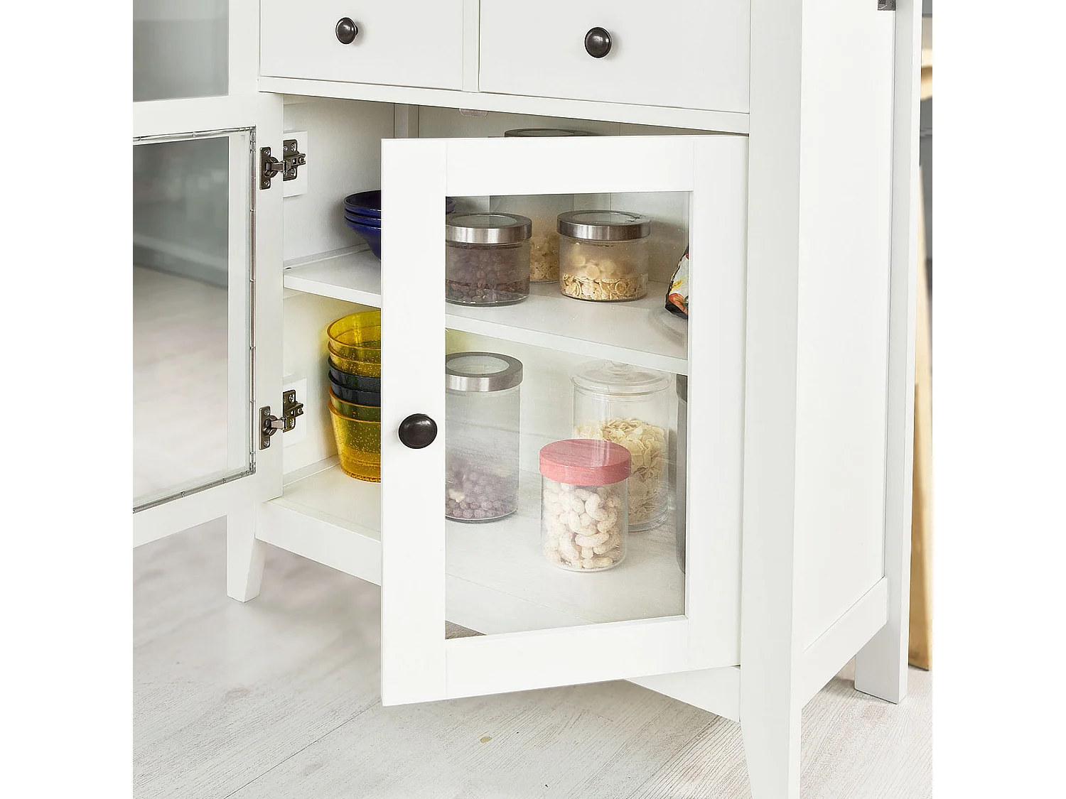 Buffet Commode Armoire de Rangement - Largeur 80cm - 2 tiroirs 2 portes- Coloris Blanc, FSB05-W