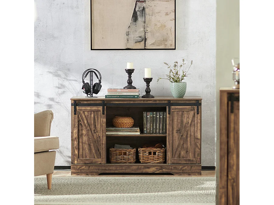 Meuble Bas Placard de Rangement Commode avec Porte de Grange Coulissante, FSB60-N