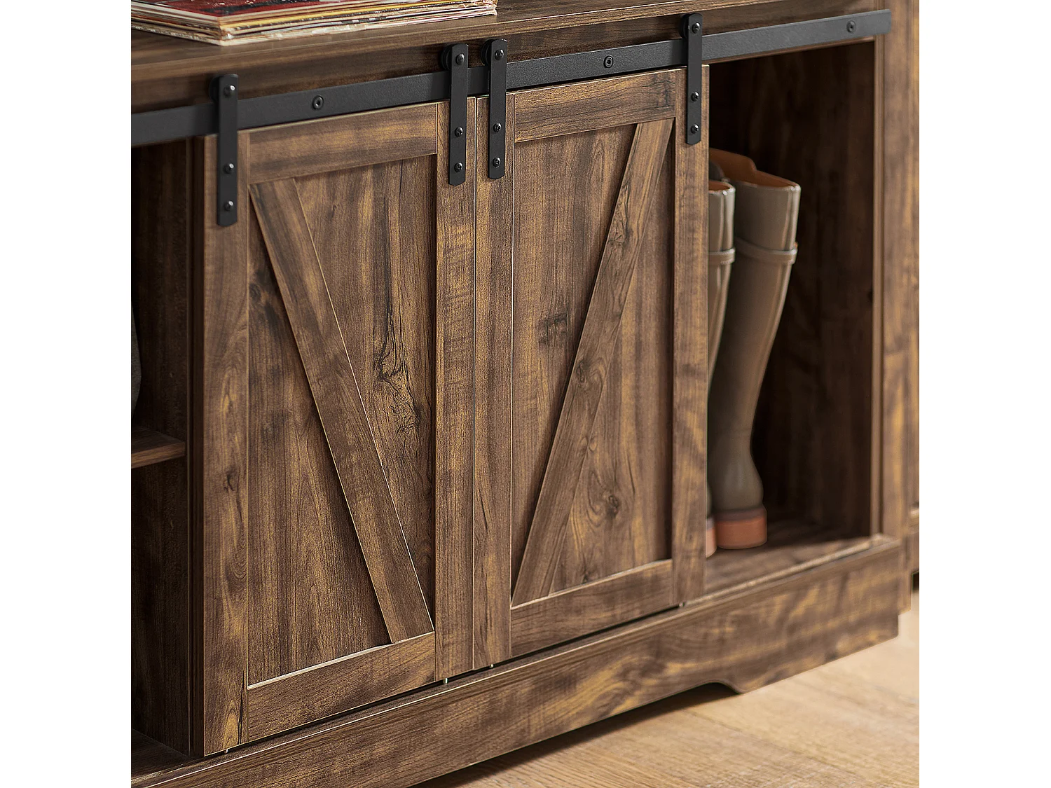 Meuble Bas Placard de Rangement Commode avec Porte de Grange Coulissante, FSB60-N