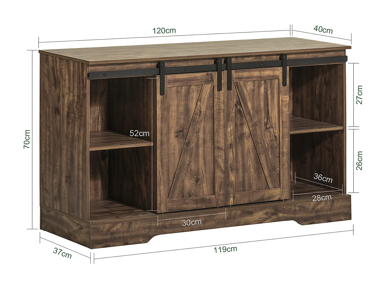 Meuble Bas Placard de Rangement Commode avec Porte de Grange Coulissante, FSB60-N