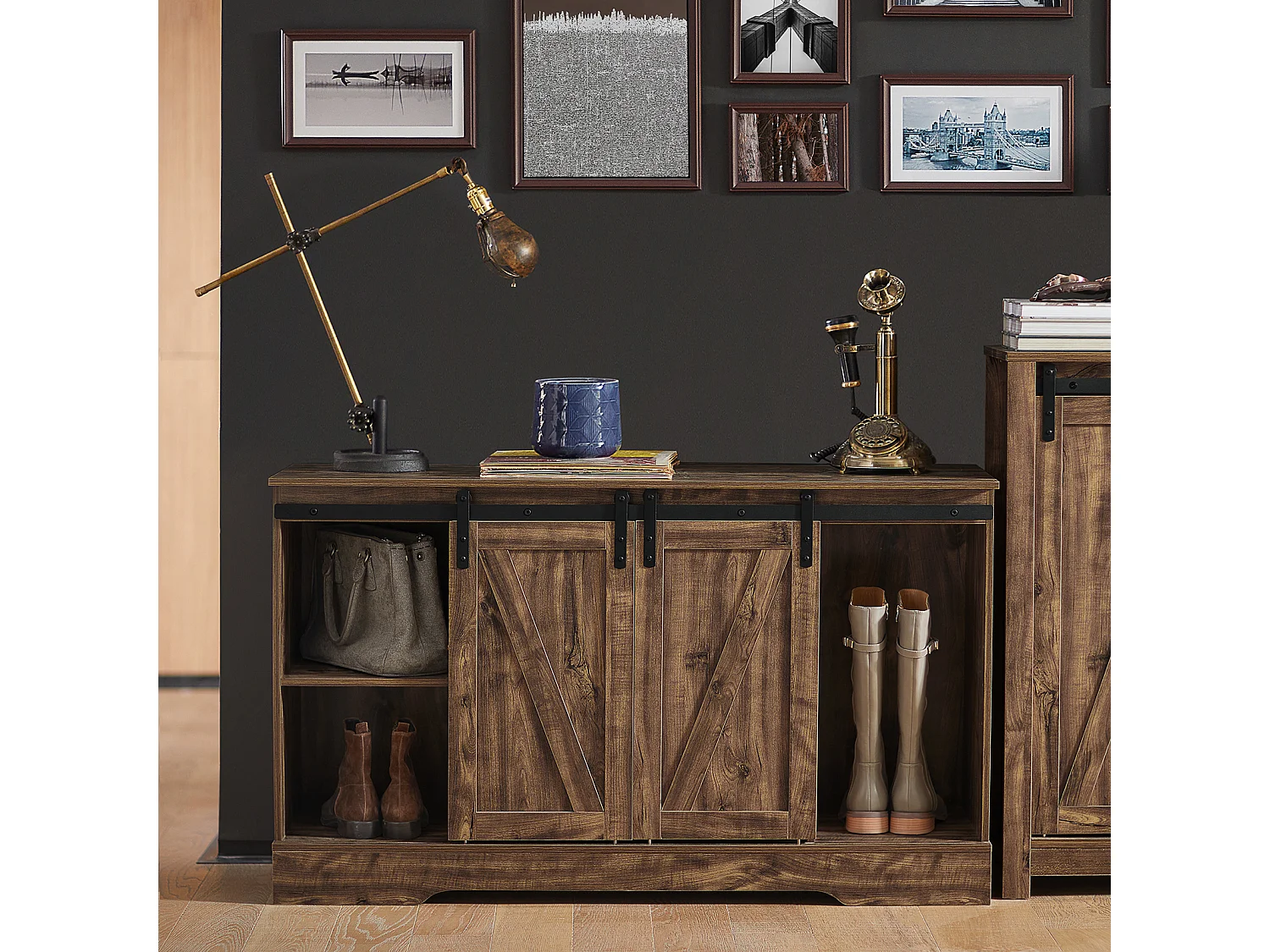 Meuble Bas Placard de Rangement Commode avec Porte de Grange Coulissante, FSB60-N