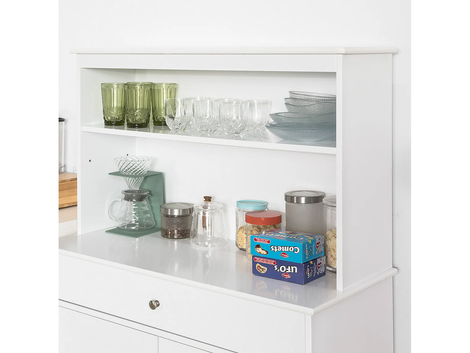 SoBuy Mobile Cucina salvaspazio Credenza con vetrina Bianco L90*P40*A148 cm, FSB26-W